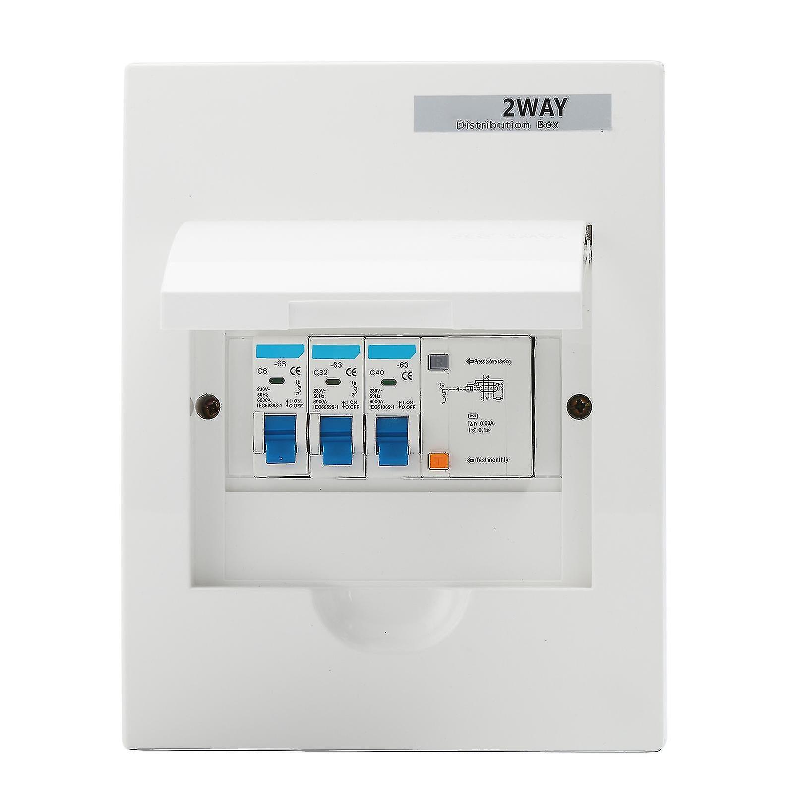 2Way Circuit Breaker Englishstyle Waterproof Plastic Distribution Protection Box 40a 30ma Rcd + 2mcb6a+32a)