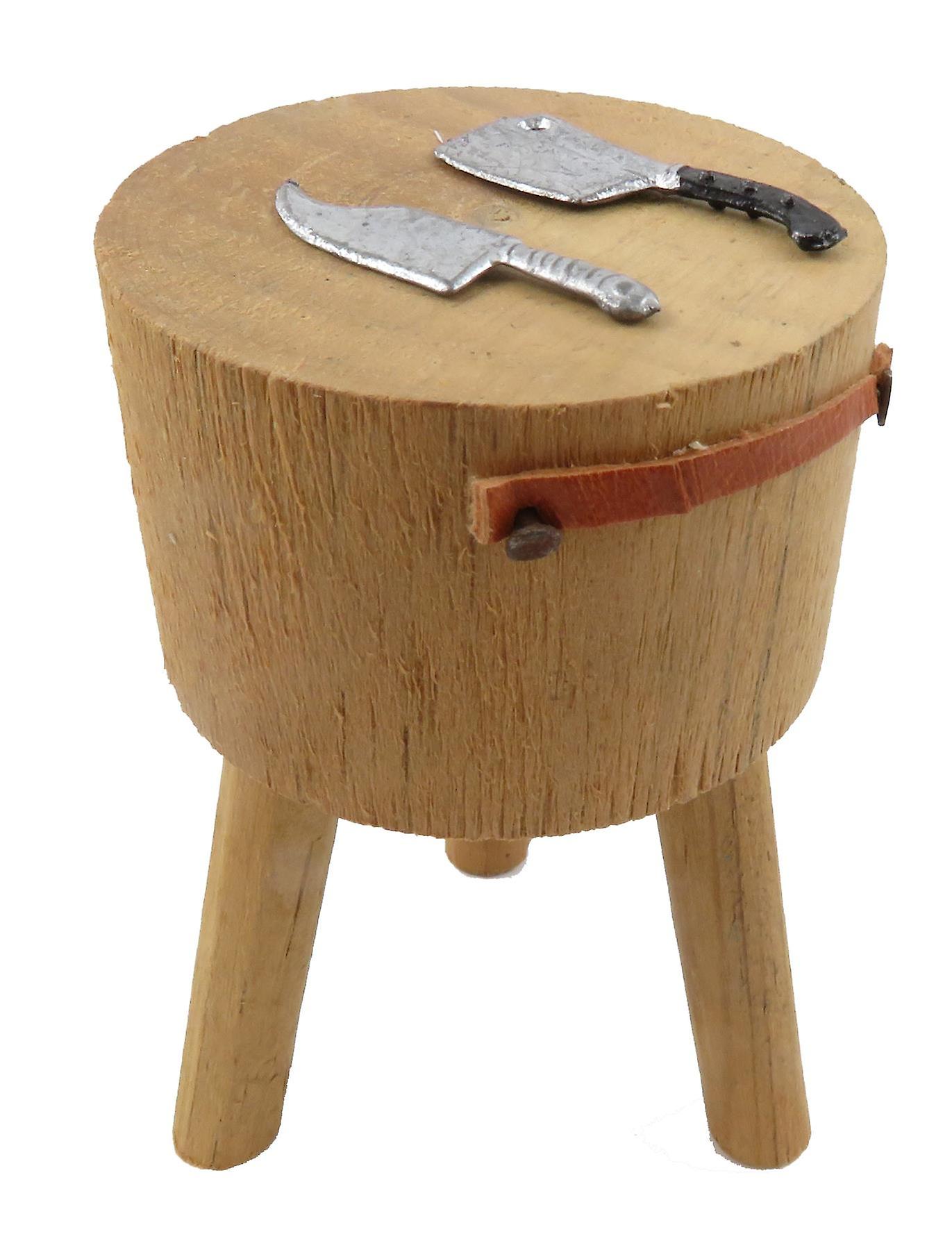 Dolls House Butchers Chopping Block Round Table Rustic Kitchen Accessory