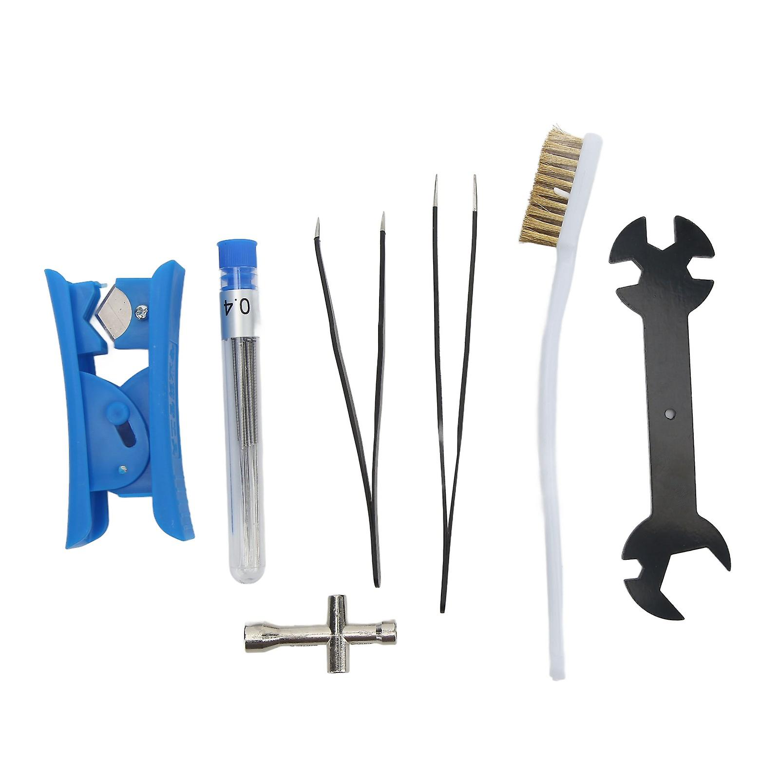 3D Printer Nozzle Cleaning Kit, 7Pcs 3D Printer Nozzle Cleaner Tweezers Brush Wrench Cleaning Tool Set Kit for Maintenance BS4C4