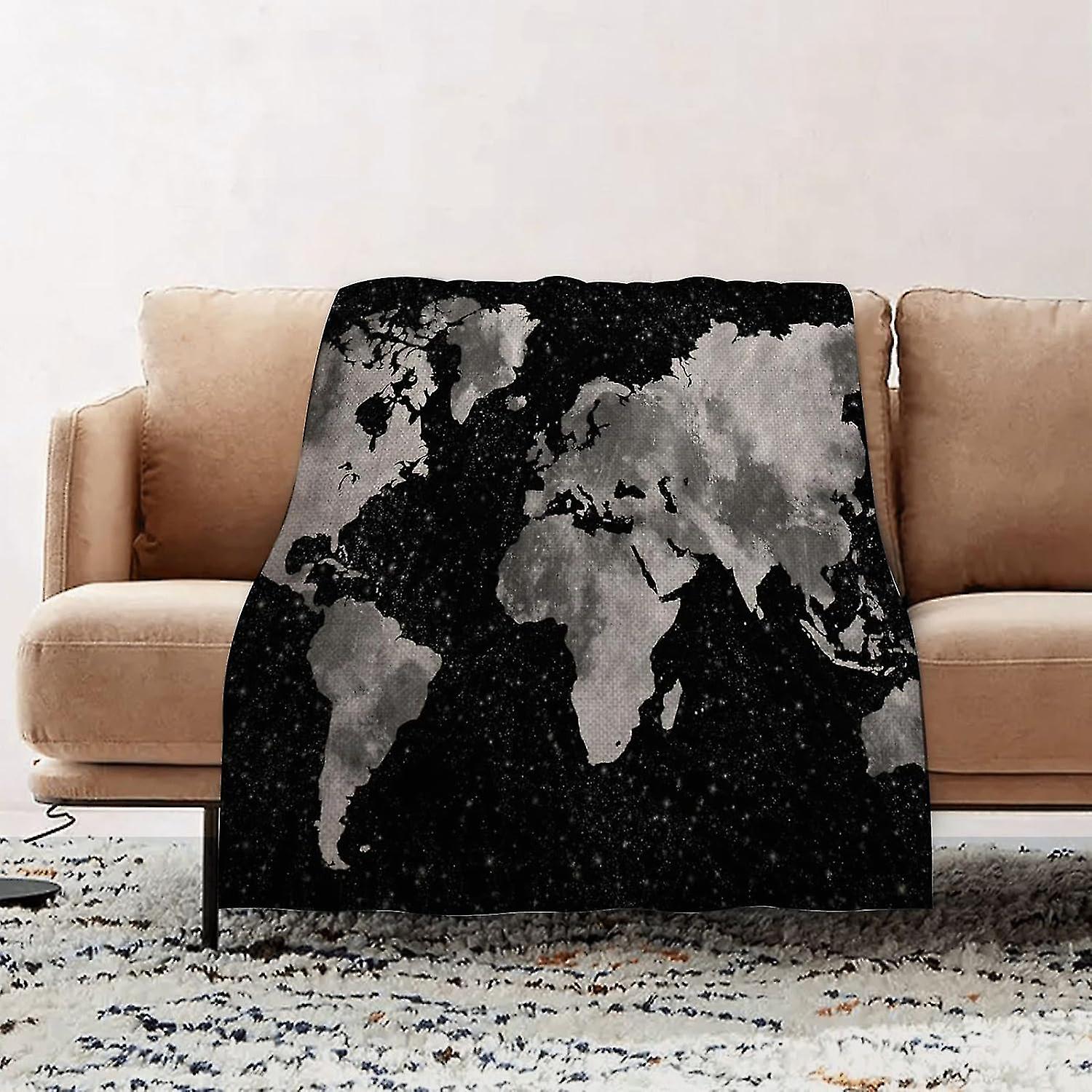 Premium Flannel Throw Blanket - World Map Case,black Map Flannel Blanket Sofa Throw, Blanket Fluffy Soft Throw For Bed And Couch Throw/single