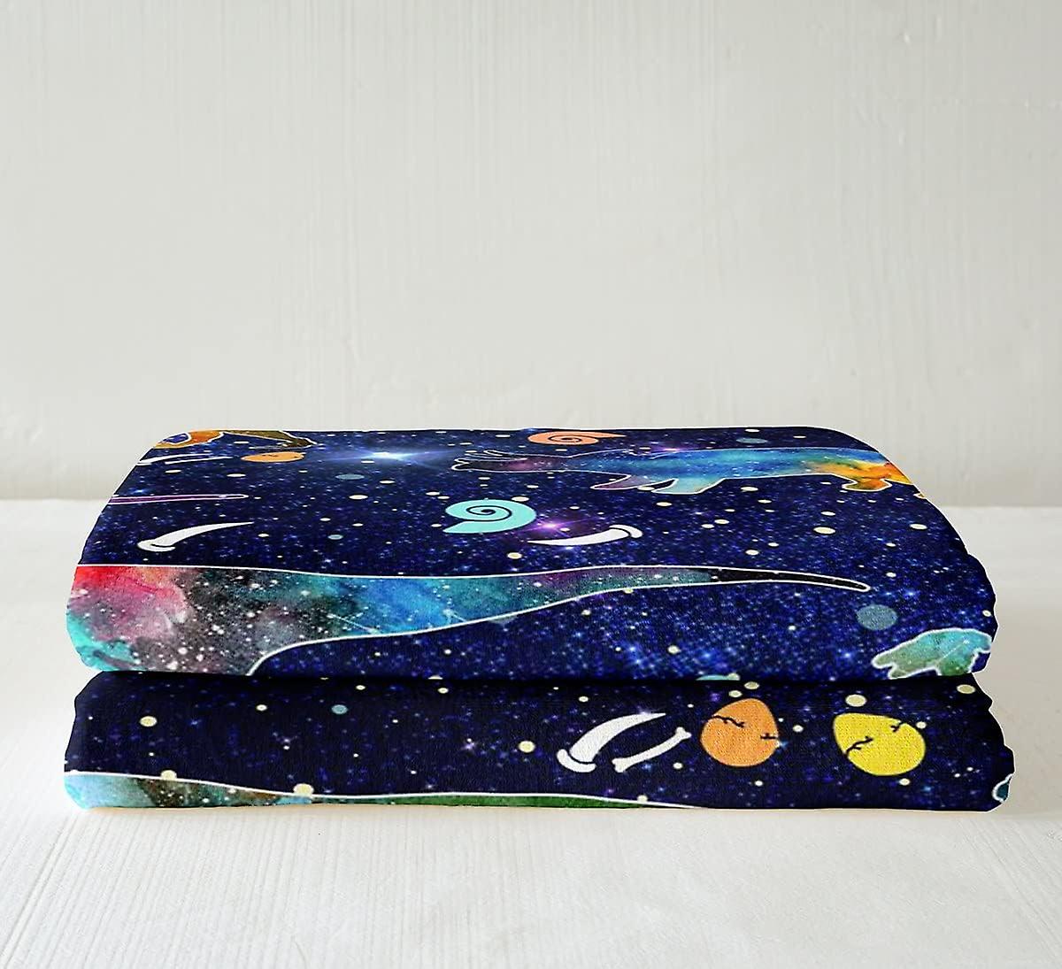 Galaxy Cartoon Dinor Sherpa Blanket Magical Fantasy Jungle Animal Plush Blanket Outer Space Wildlife Throw Blanket for Bed Sofa Warm Fuzzy Blanket Ult