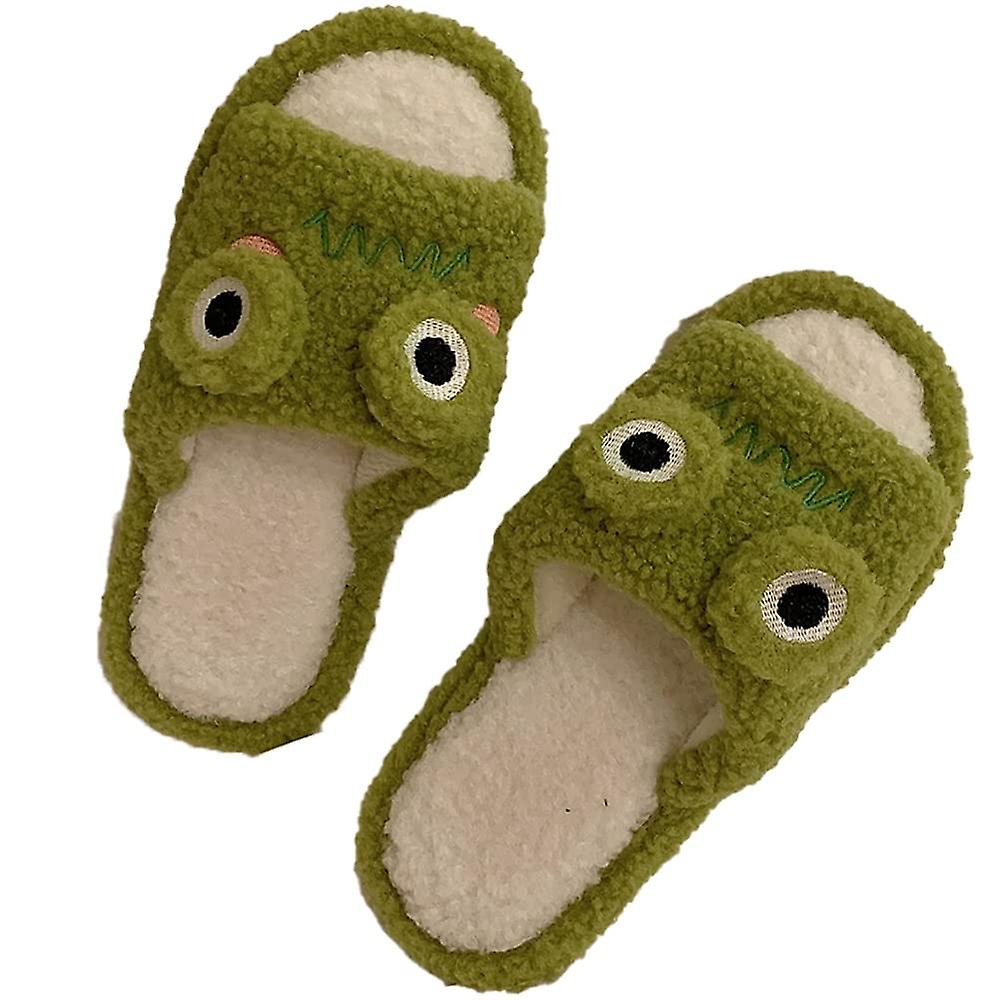 Söta Djur Bomull Tofflor Höst & Vinter Varm Tecknad Groda Slip-On Fluffig Plysch Anti-Skid Inomhus Ou