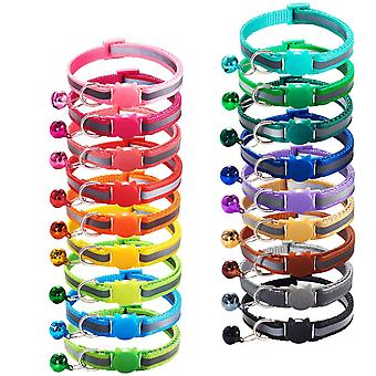 Veeki 18Pcs Reflective Cat ID Collars with Bell Adjustable 19-32cm, Soft Nylon Adjustable Breakaway Identification Collars for Puppy Kittens_HMY388
