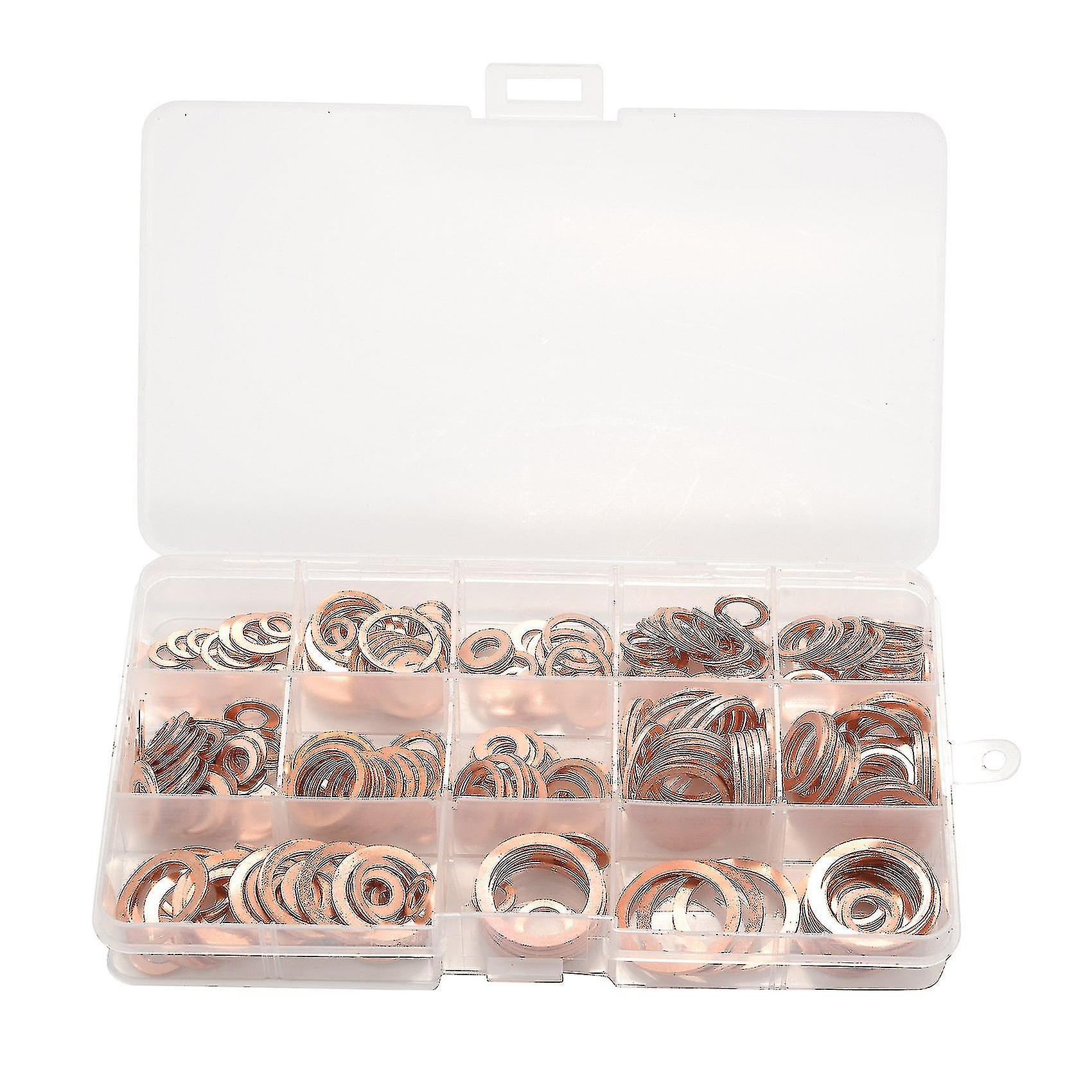 280pcs Professional Assorted Copper Washer Gasket Set Flat Ring Seal Assortment Kit M5-m20 With Box