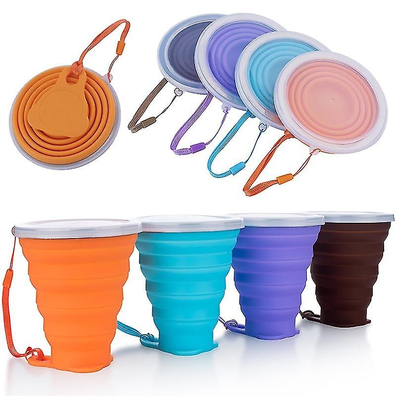 Foldable Cup Collapsible Silicone Cups With Plastic Sealing Lid Reusable Portable Cup Set