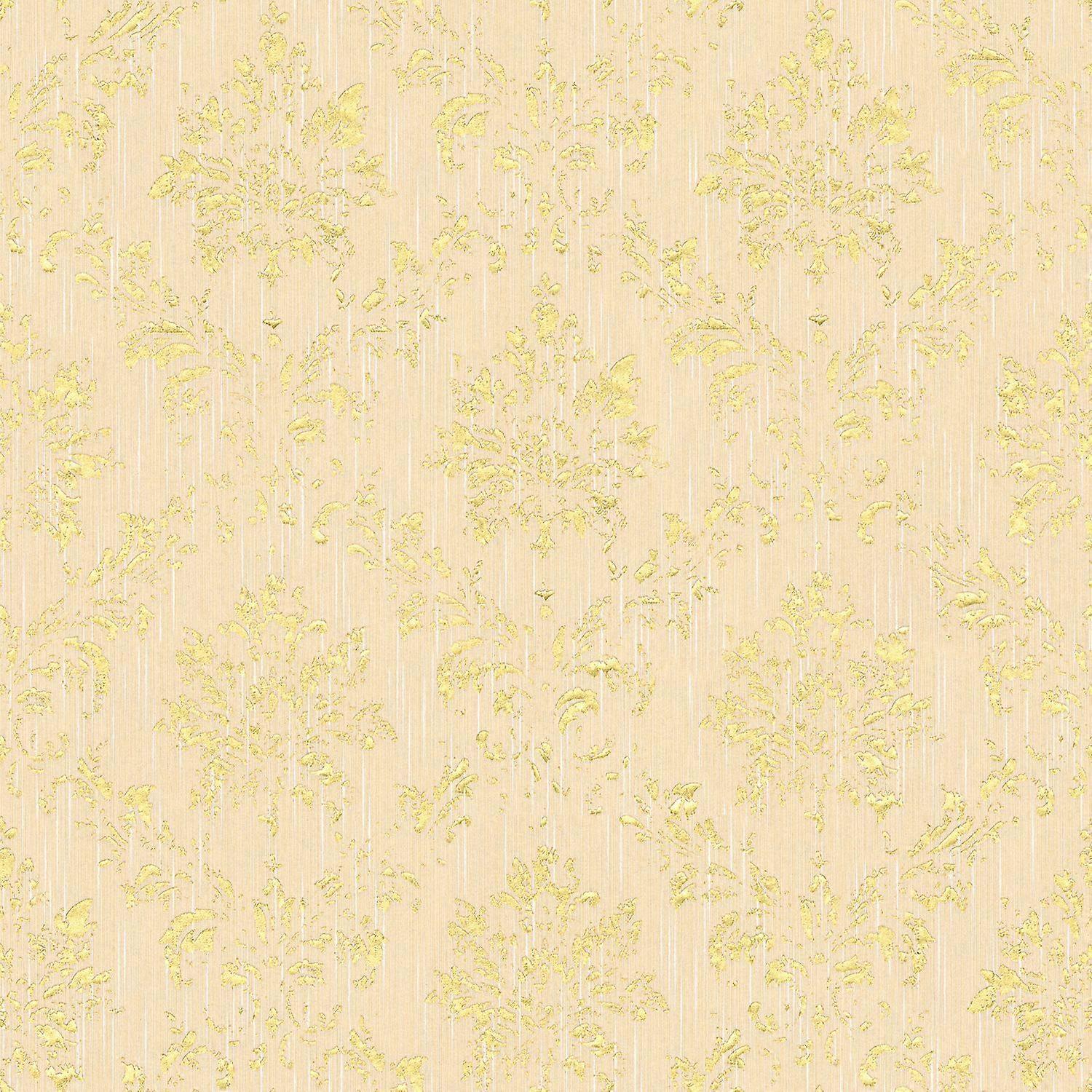 Barok behang Profhome 306623-GU textiel behang gestructureerd in barok stijl glanzend crème goud 5,33 m2