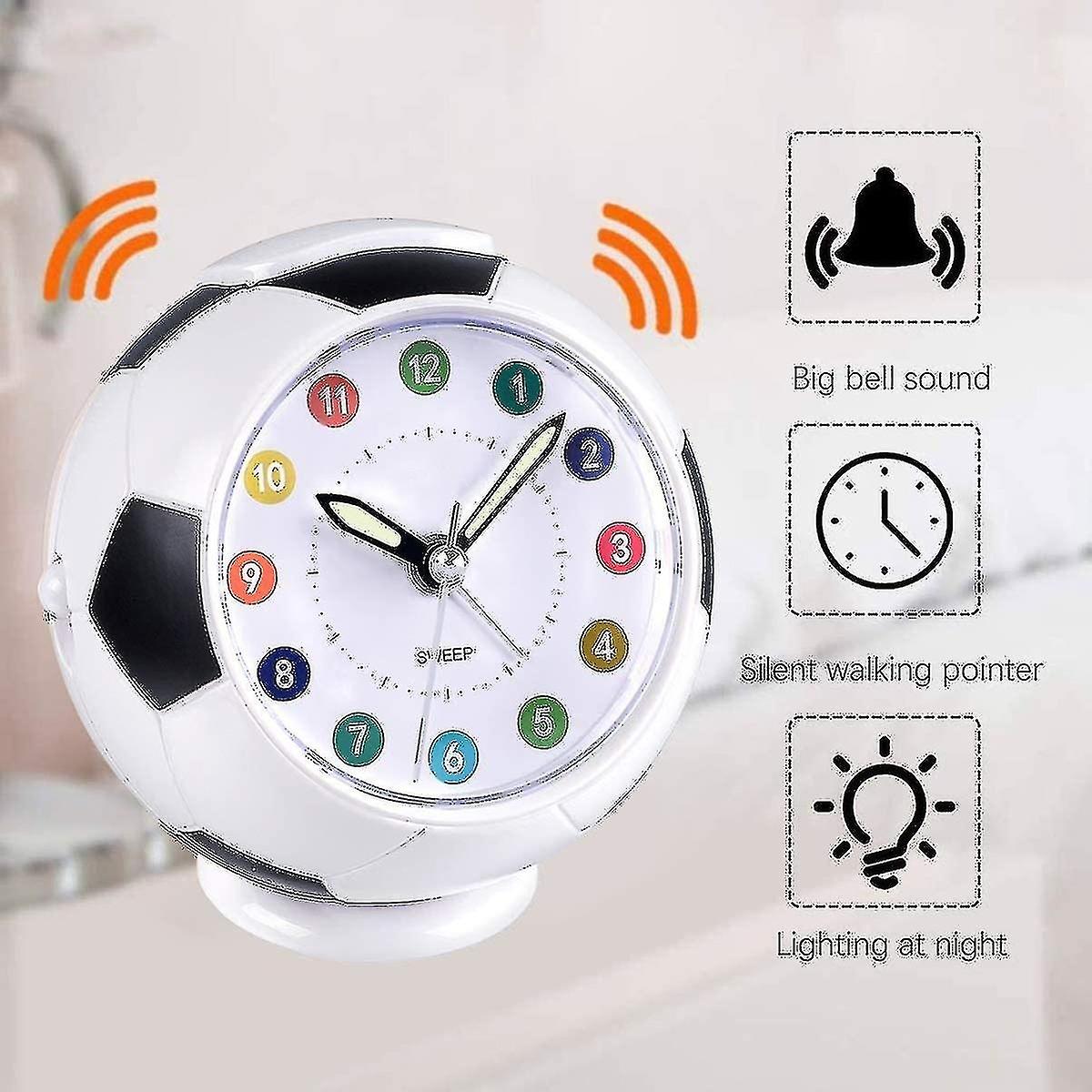 Kids Alarm Clock Analog Boy Girl Alarm Clock Battery Powered Alarm Clock Football Shape Silent Not T