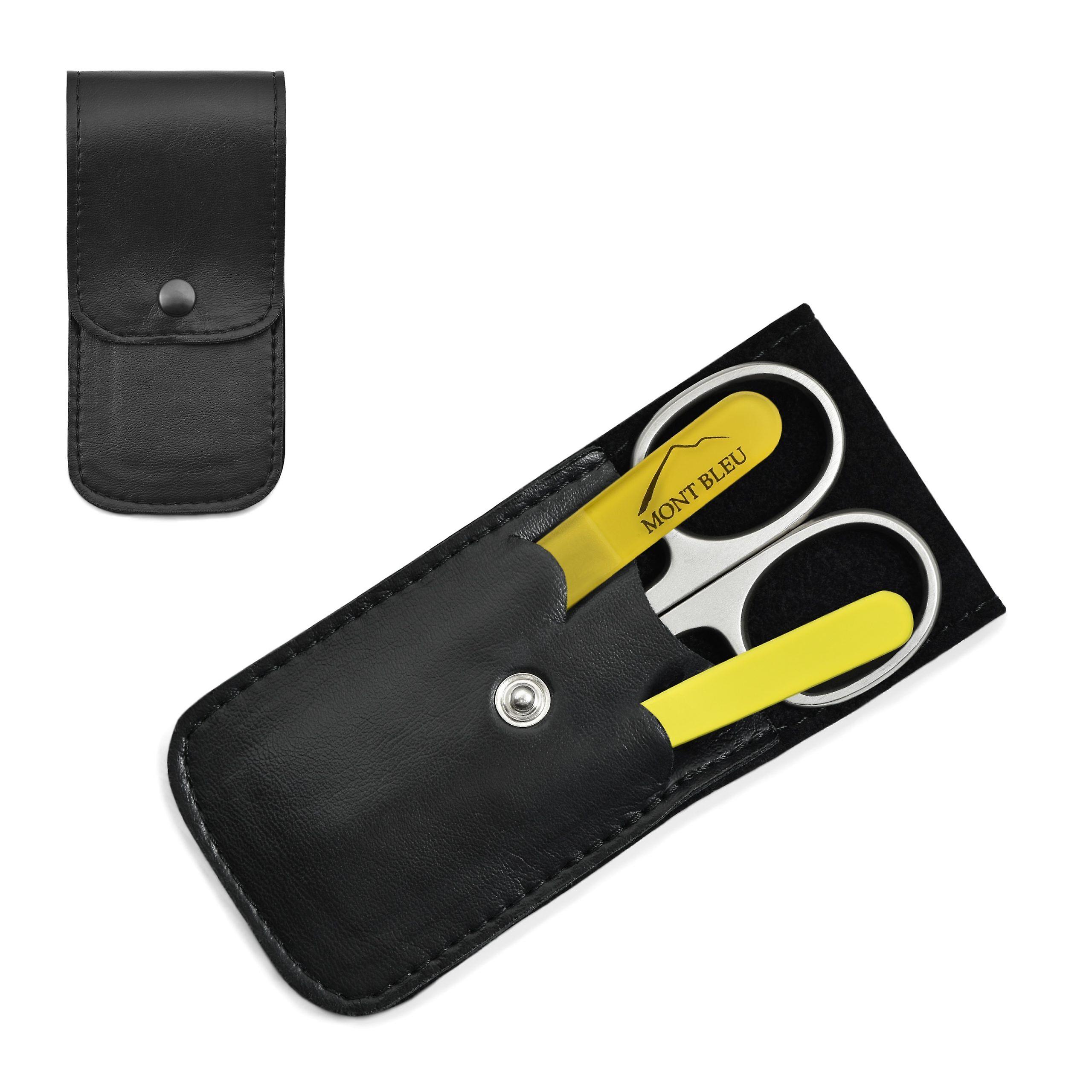 Mont Bleu 3-piece Manicure Set in Soft Leatherette Case, Simple Black - Yellow
