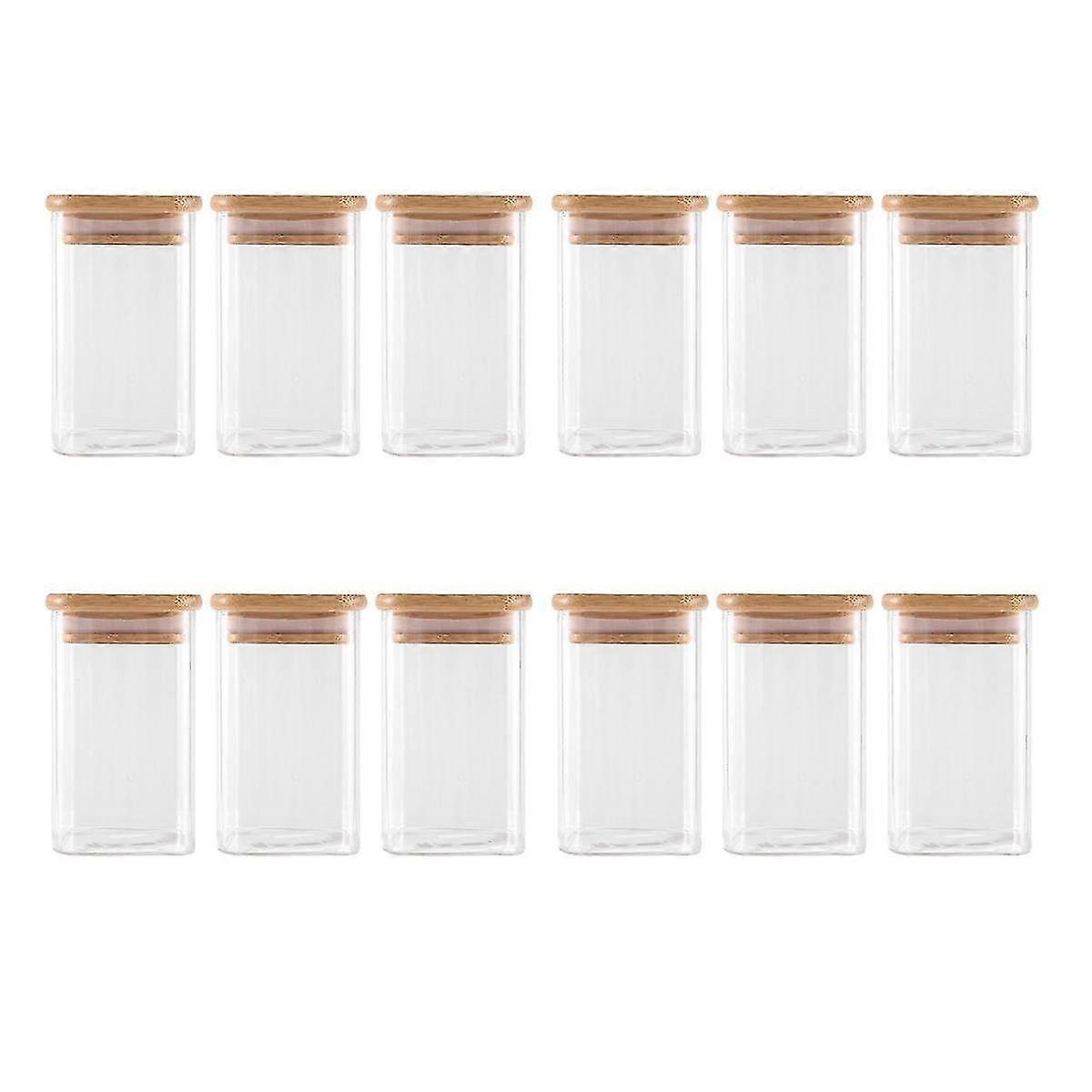 12pcs Glass Spice Jars with Bamboo Lids, 8oz Airtight Square Spice Containers, Empty Spice Jars