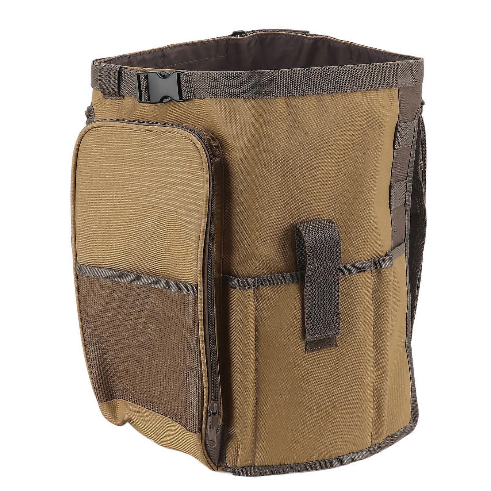 Bucket Organization Bag Round Shape Large Capacity Portable Handle Khaki Outdoor Bucket Tool Bag for Garden NO.8399