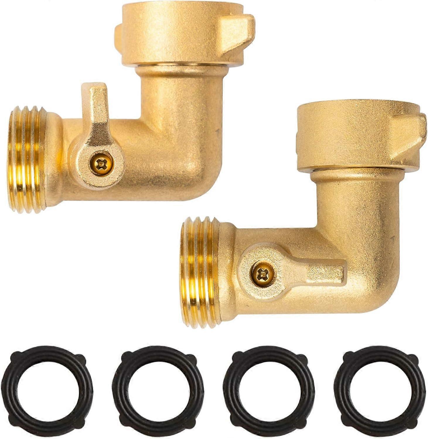 90 Degree Garden Hose Adapter with Shut Off Valves, 3/4" Solid Brass