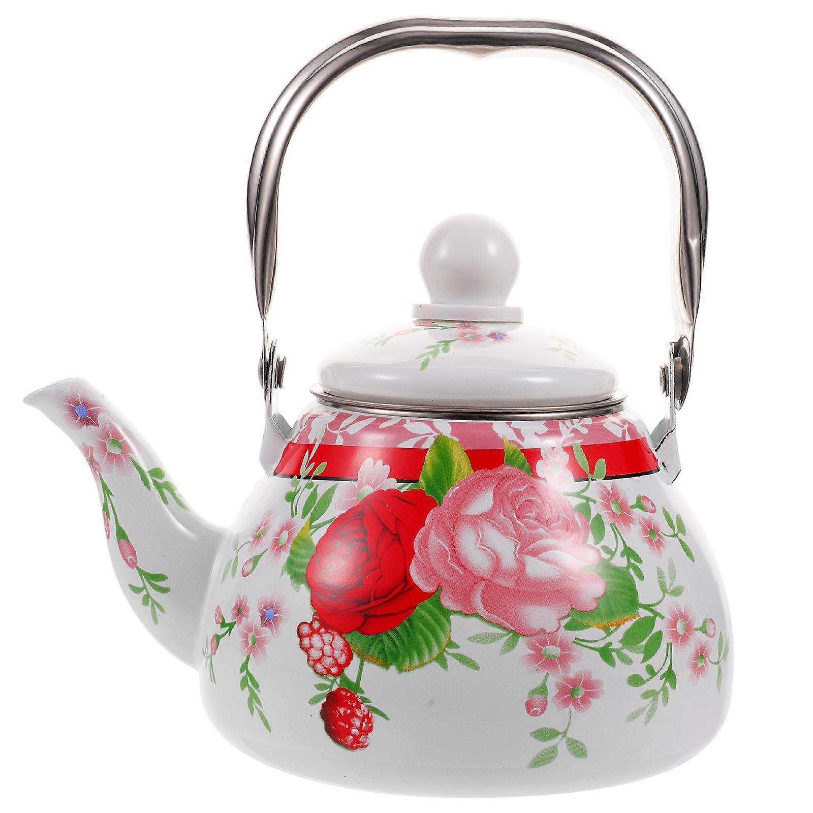 Enamel Teakettle Vintage Water Boiling Kettle Pot Gas Stove Enamel Teapot for Home Office with Strainer