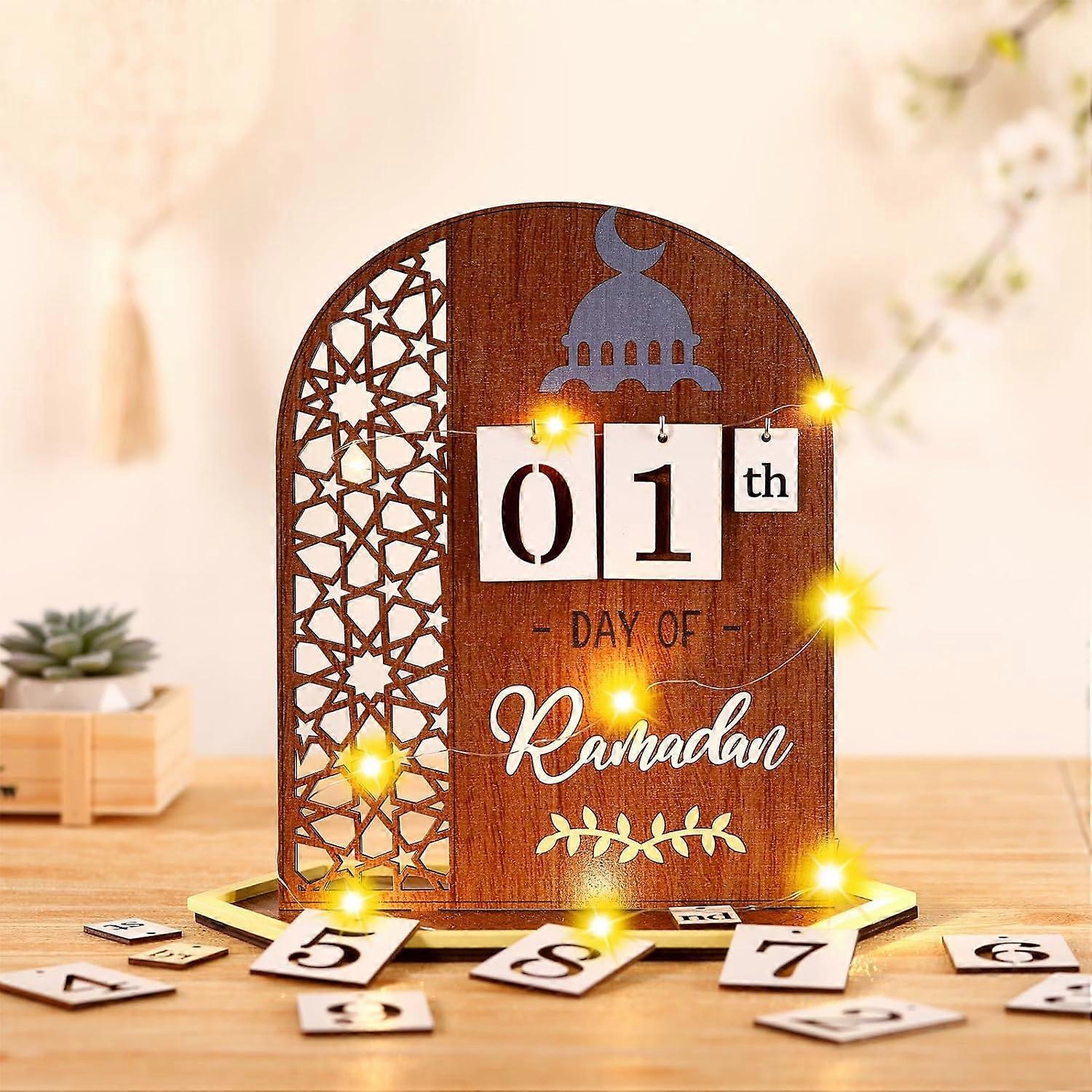 Ramadan Advent Calendar with Led Light Wooden Countdown Calendars Decorations for Home, 3 easter decor