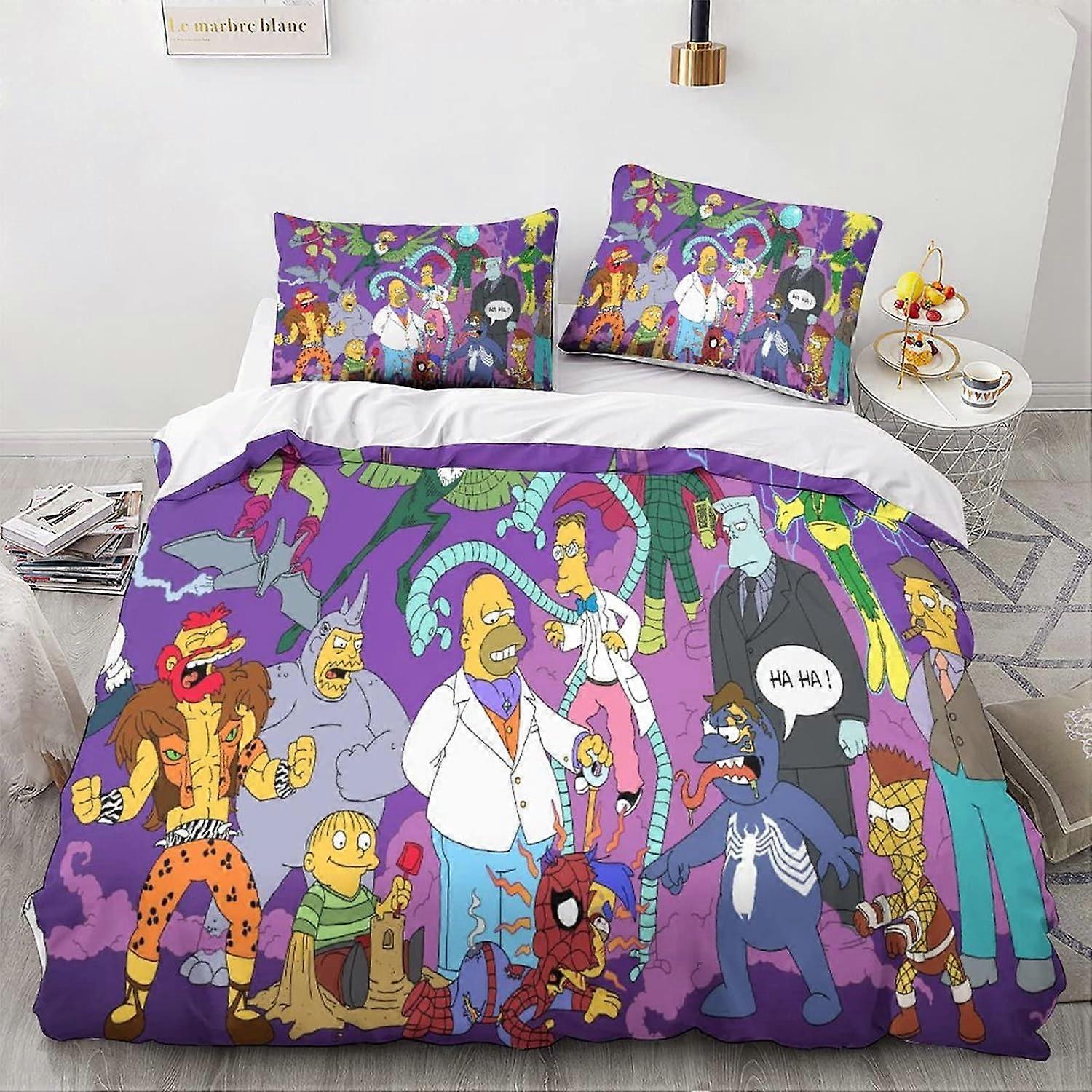 The_Simpsons Komplet pościeli w kawałkach z poszewką na kołdrę i poszewką na poduszkę, mikrofibra, animacja Animacja Postacie Druk cyfrowy D King 135*200 CM