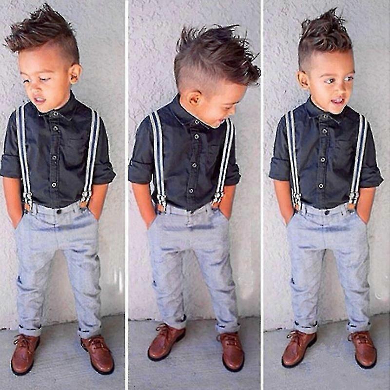 Kids Boys Gentleman Shirt Top + Suspender Long Pants Outfits Formal Suit
