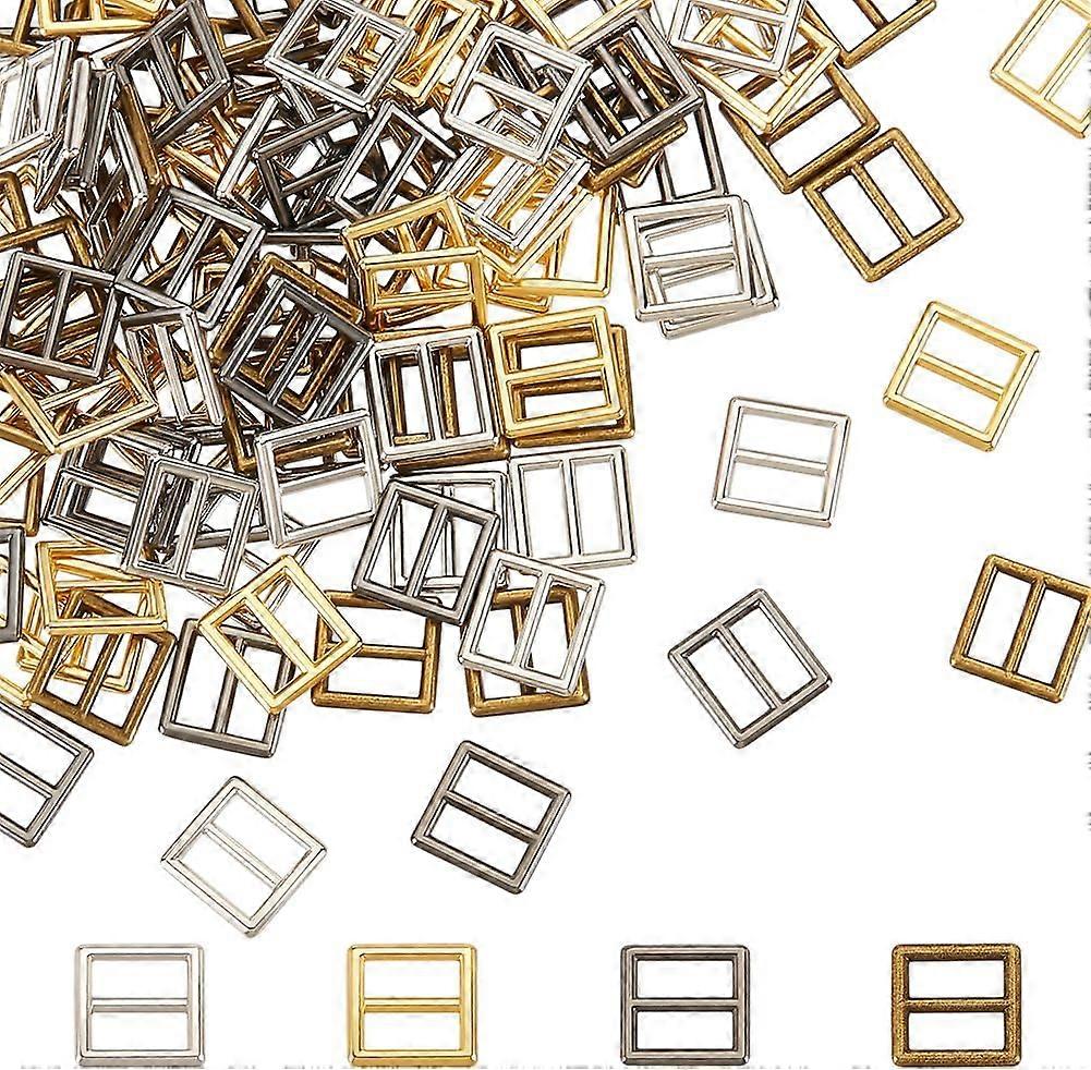 240PCS Mini Square Adjustable Buckle Fasteners 4Colors Include 7mm Small Alloy Slide Buckles Button Tiny Slider Tri-glide Buttons Fasteners