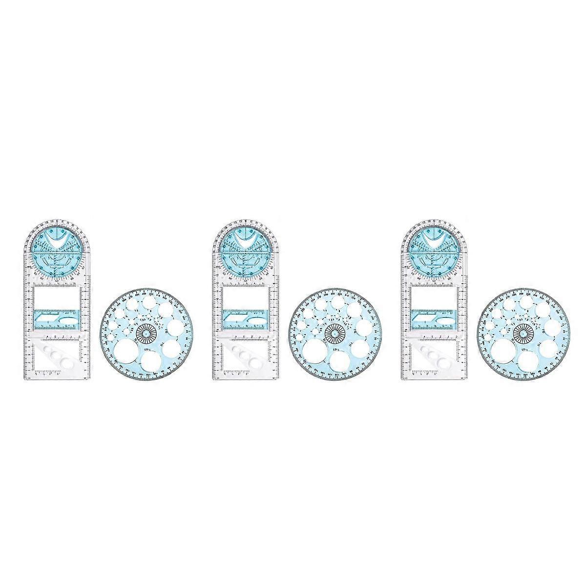 6 Pcs Multifunctional Geometric Ruler Plastic Circle Drawing Tool Drafting Templates Clear Graphic