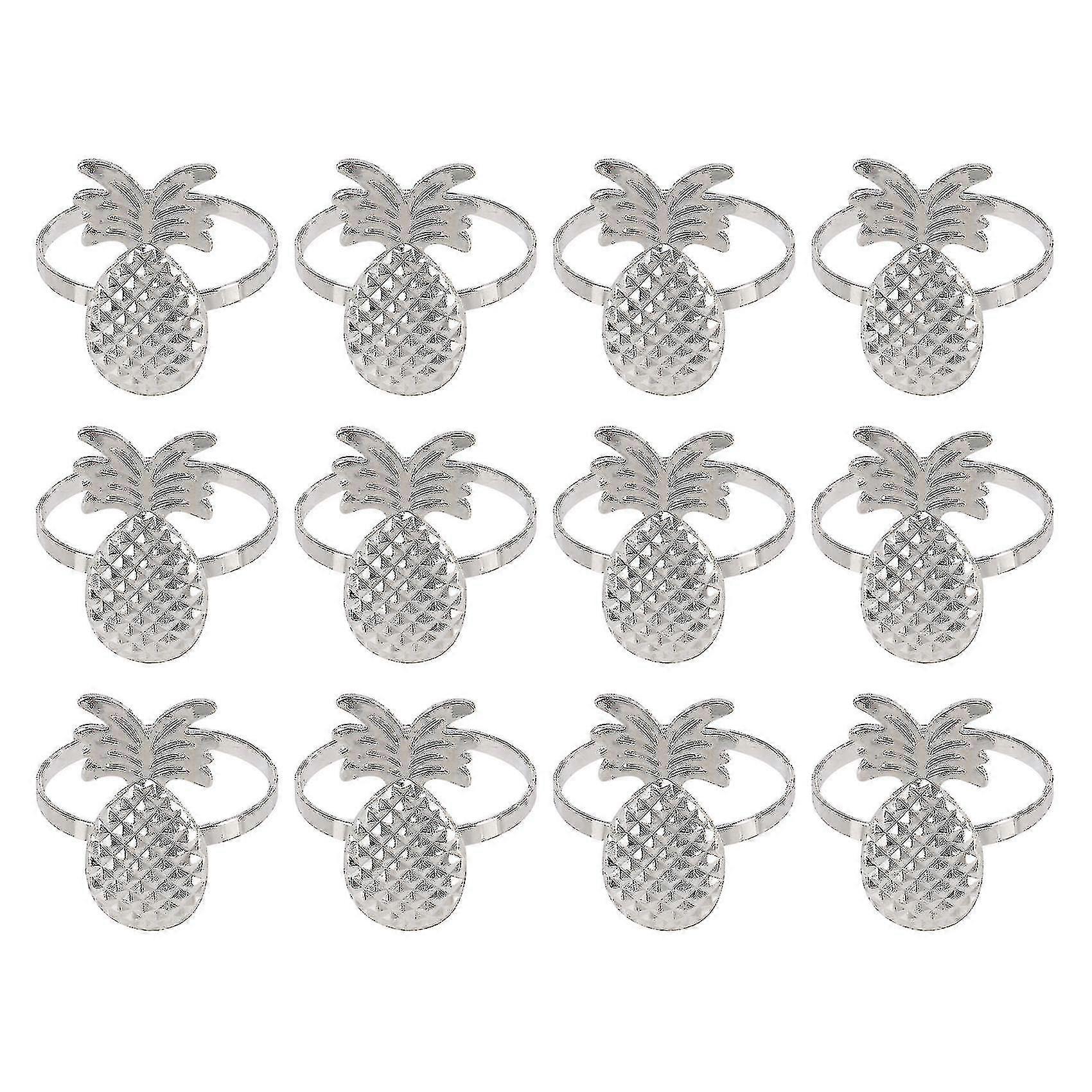 2024 12pcs Pineapple Napkin Ring Metal Plating Napkin Ring Ring Silver