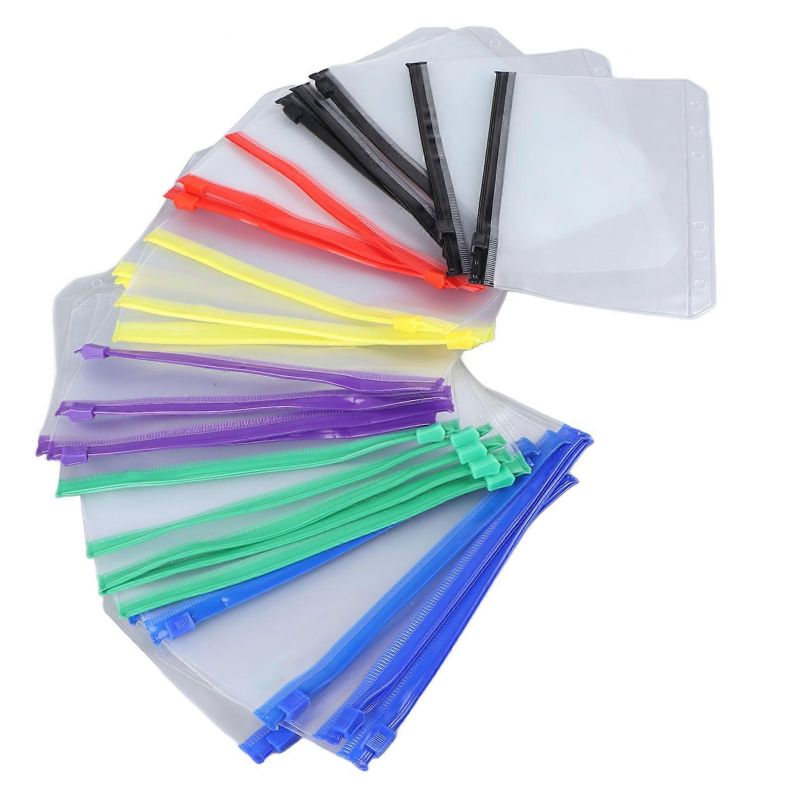31pcs A6 Size Multicolor Zip Plastic Envelopes Translucent Waterproof Reusable Zipper Folders for Office Classroom Dormitory