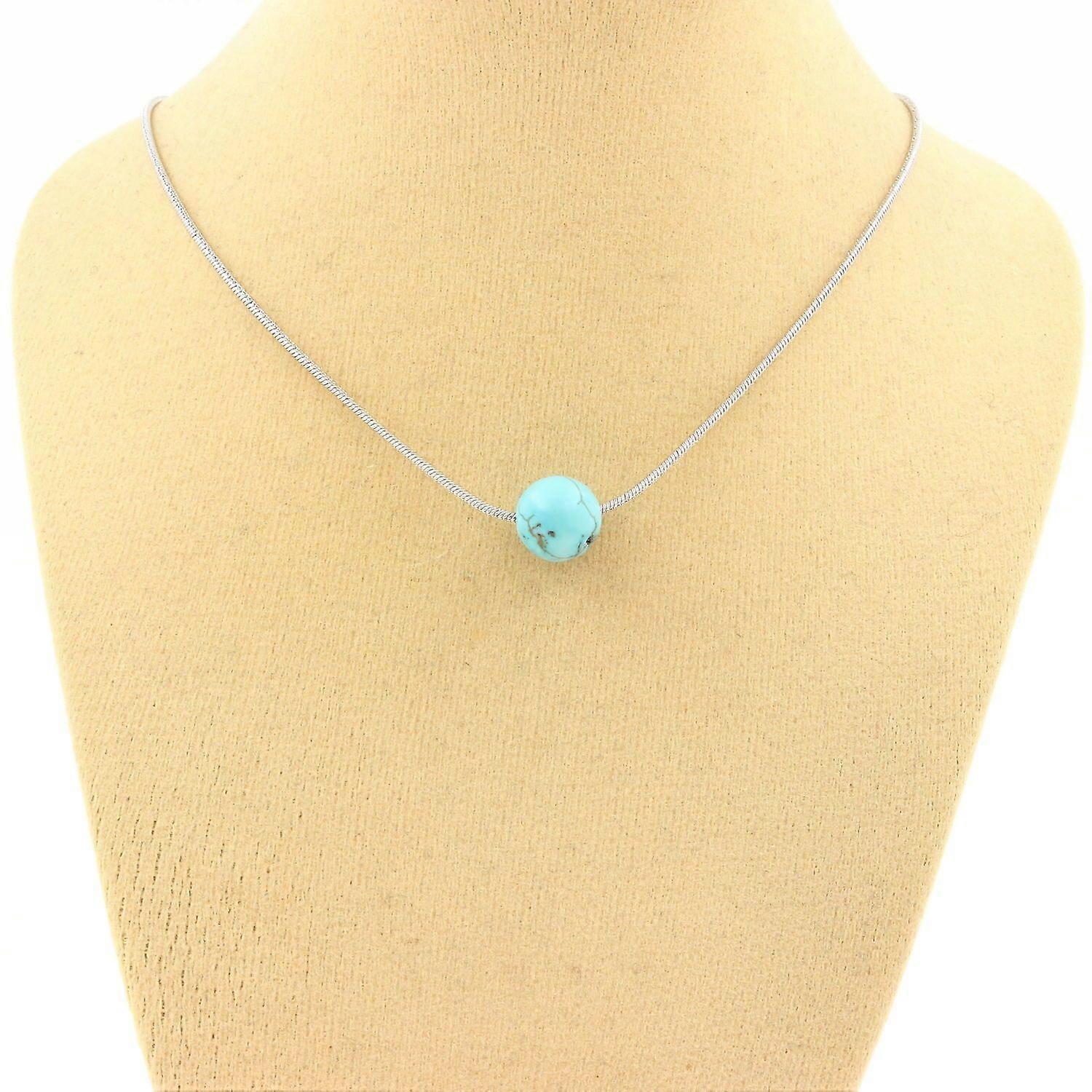 Necklace 1 Howlite Turquoise bead 8 mm Stainless steel chain