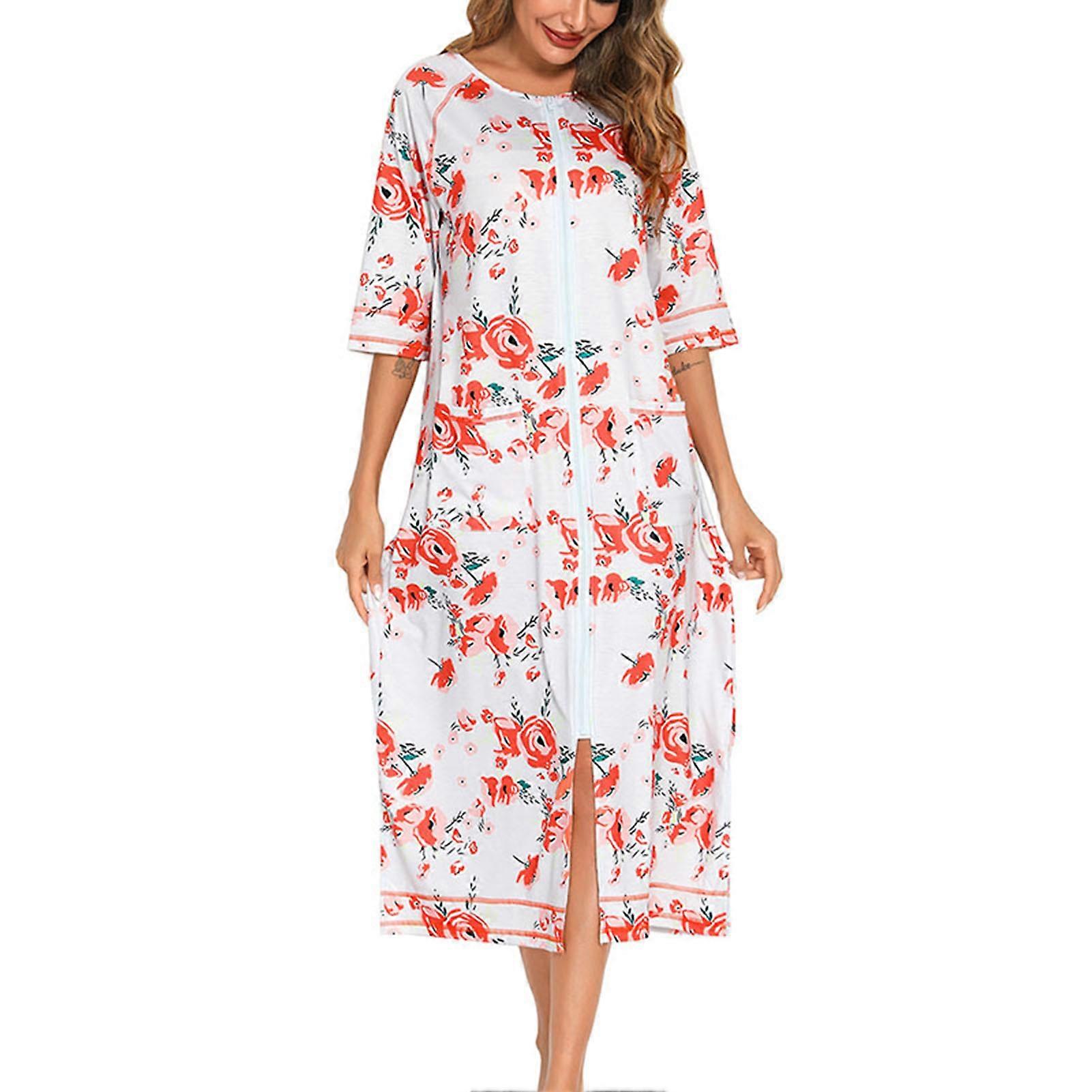 Women's Zipper Nightdress Casual Loose Nursing Clothes Oversize Pajamas
