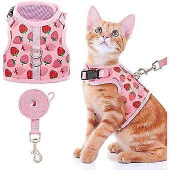 Cat Harness With Leash Escape Proof - Fashionable Mesh Cat Dog Walking Harness Leads, Adjustable For Kitties Puppies Small Animals,strawberry,s