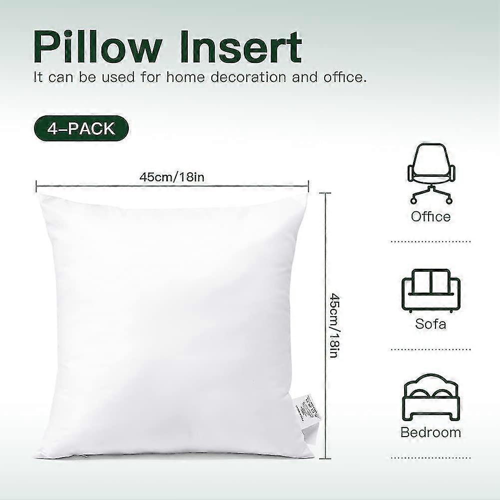 Water Resistant Throw Pillow Inserts,square Set Of 4 Decorative Throw Pillow Inserts,18 X 18 Inches Hypoallergenic Couch Cushion Sham Stuffer