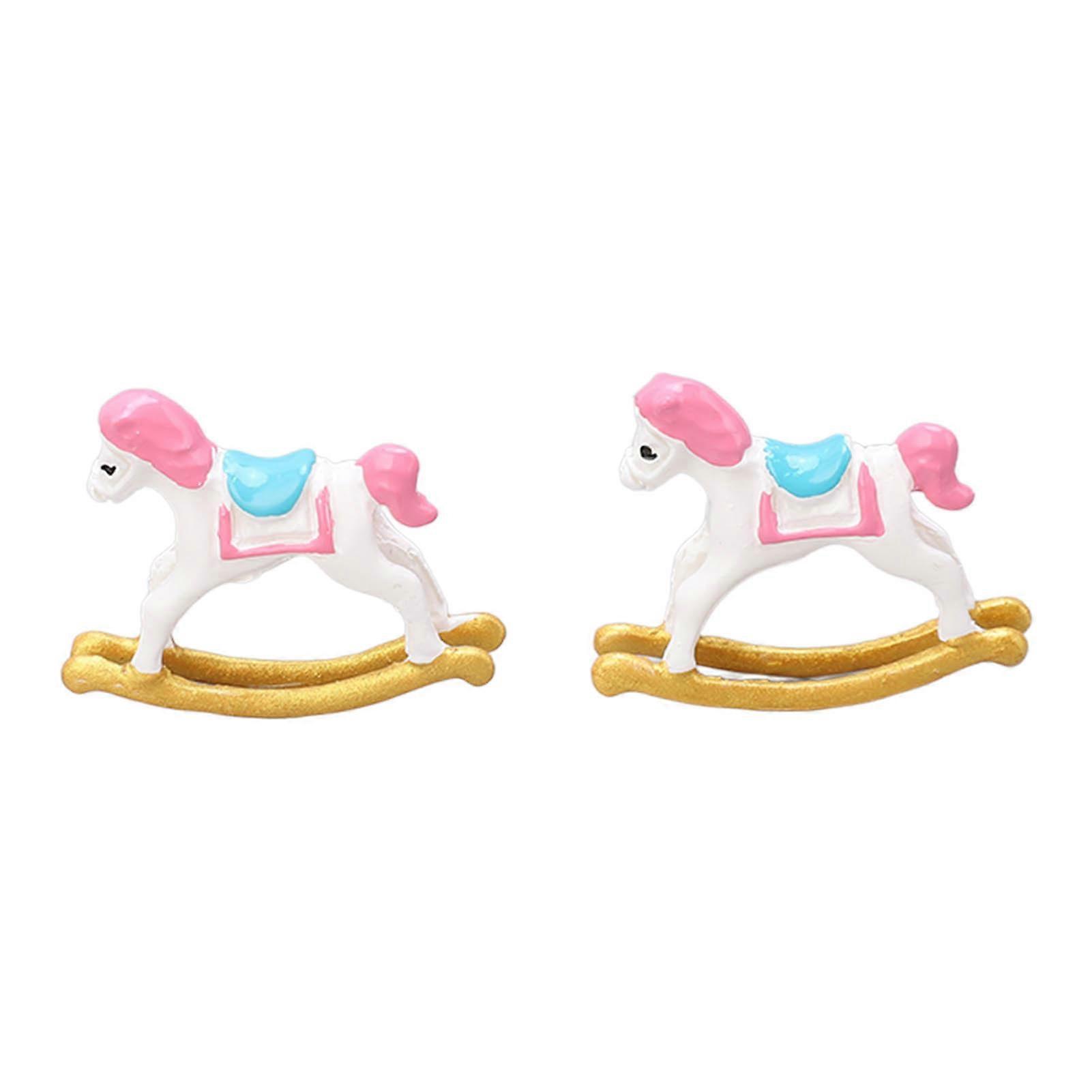 2Pcs Rocking Horse Model Plastic Simulation Great Decoration Mini Dollhouse Rocking Horse 1:12