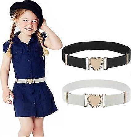 2Pcs Girls Elastic Belt Adjustable Kids Belt Without Buckle Heart Stretch Belts for Girls Kids Toddler