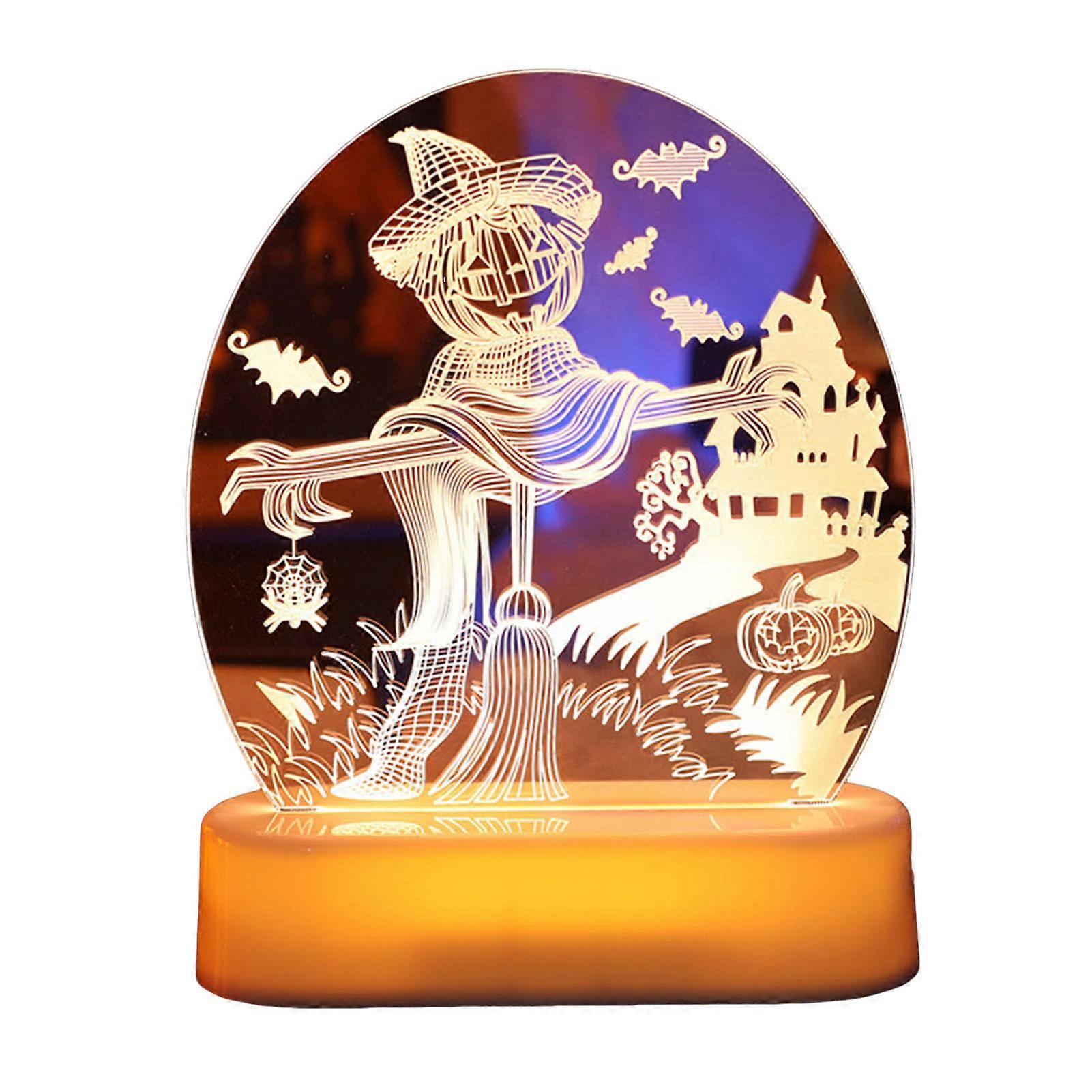 Halloween Decorative Light with Remote Control Spooky Scarecrow Skull Skeleton Ghost Pumpkin Night Light 3D Illusion Table Lamp Decoration