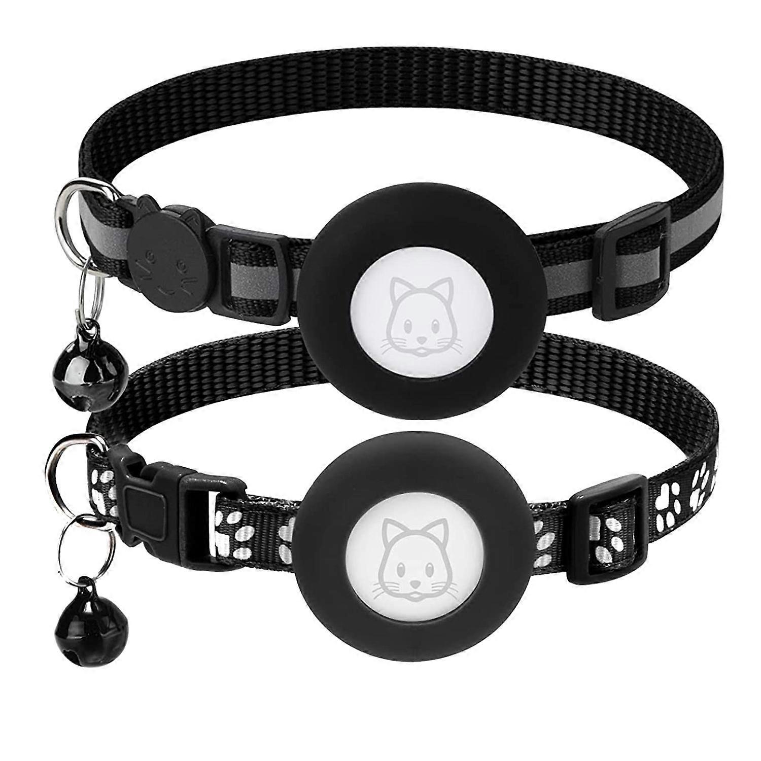 2Pack Cat Collar, for Air Tag Cat Collars with Safety Buckle and Removable for Small Pet Collar Bla