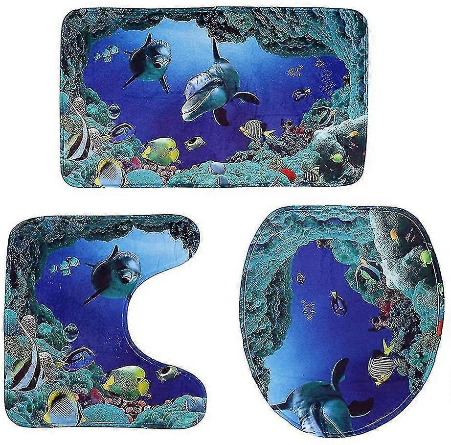 3-piece Bathroom Rugs - Ocean Pattern