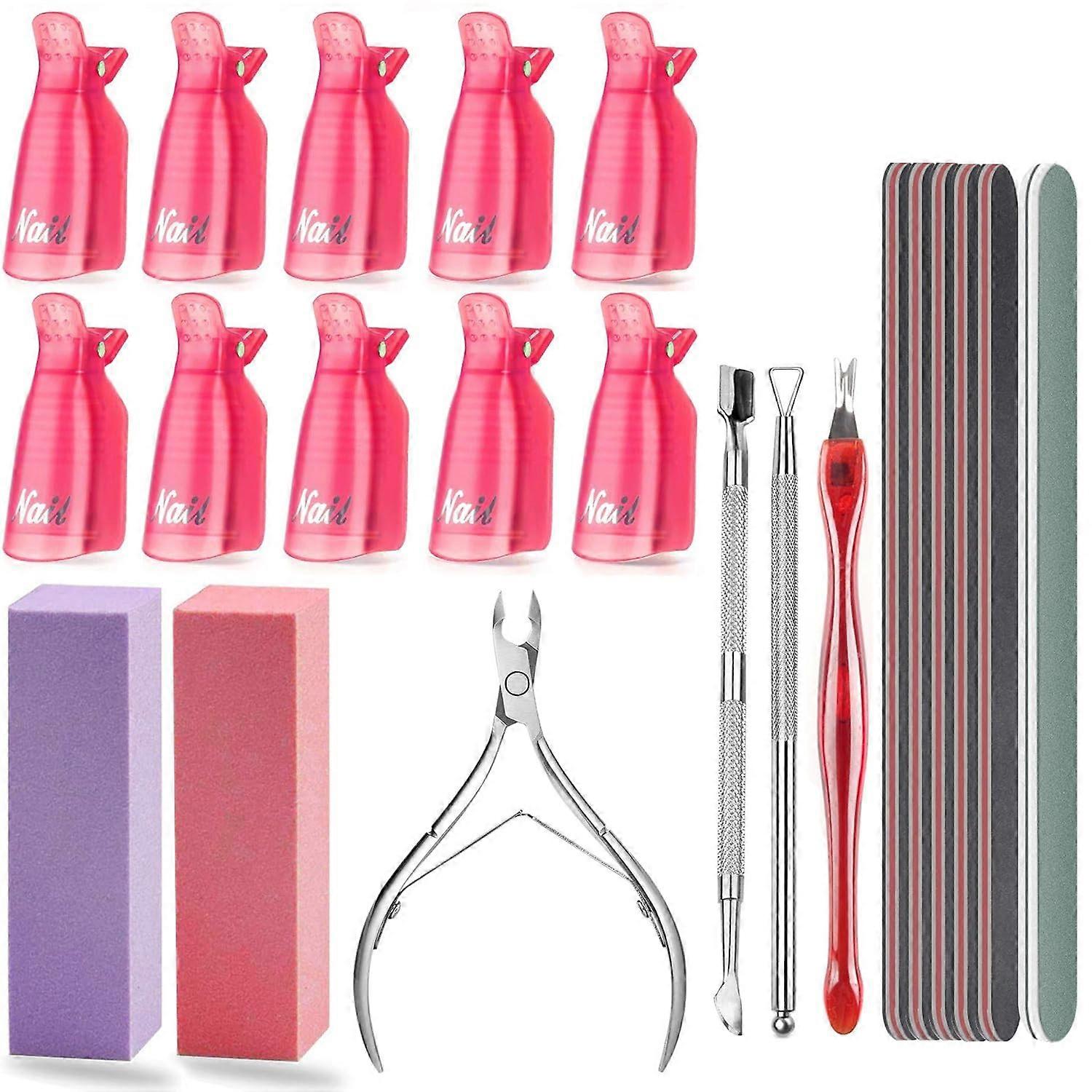 Nail Polish Remover Tool Kit, Triangle Cuticle Peeler Scraper, Cuticle Pusher, Cuticle Nipper, Cuticle Clippers, Nail Polish Remover Clips, Double Sid