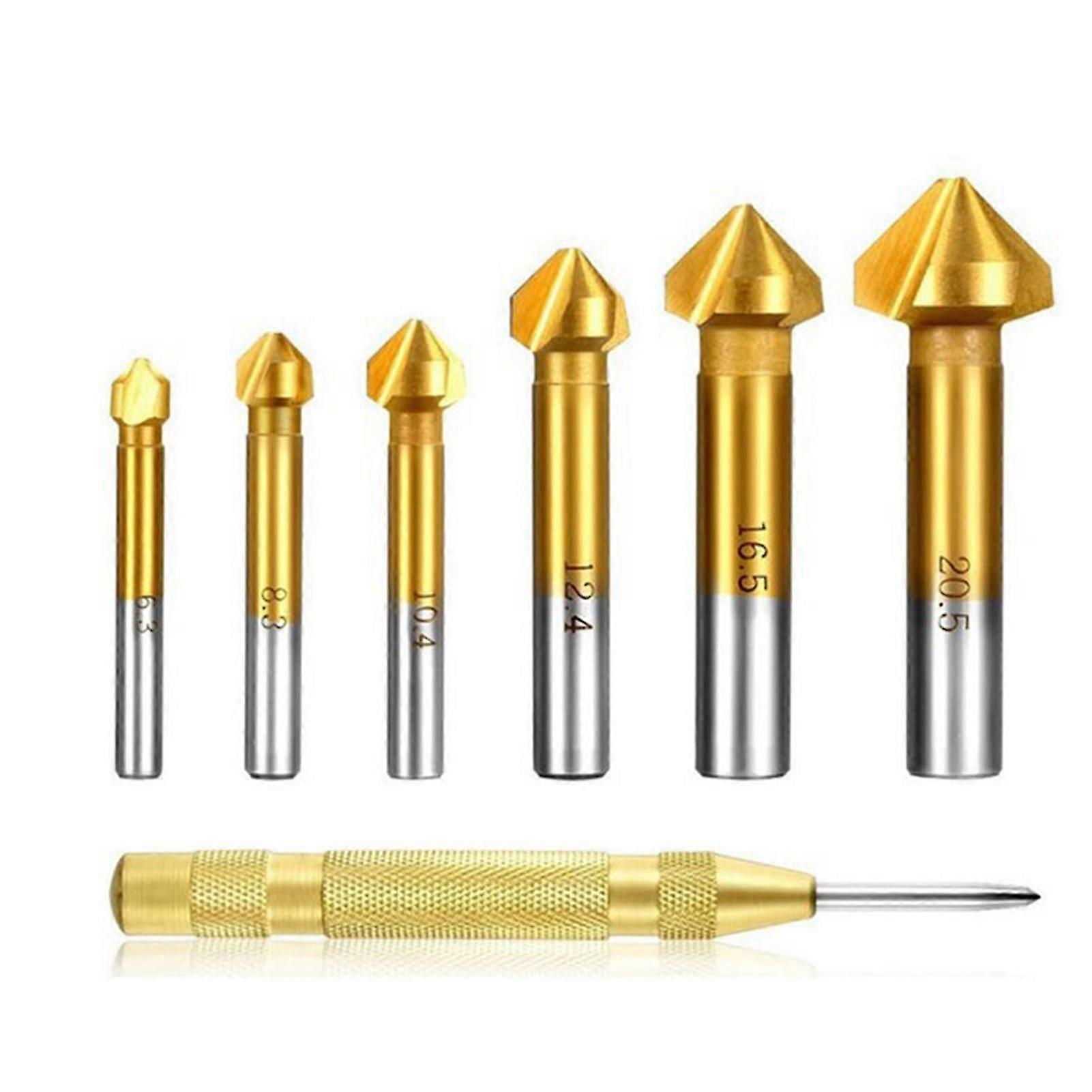 6pcs 3 Flutes Full Grinding Chamfering Drill Bit With Golden Center Punching Q