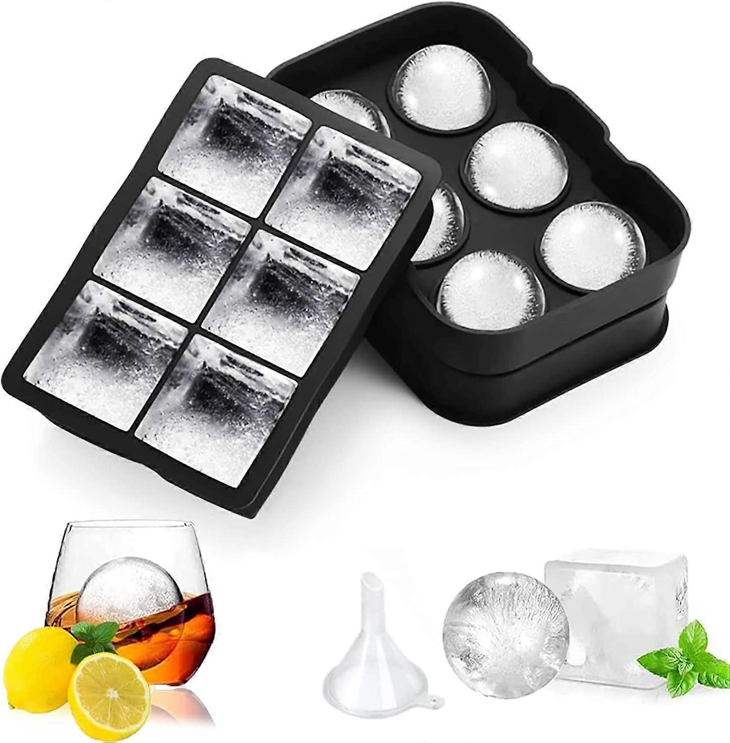 Ice Cube Trays, 2pcs Large Square & Round Ice Cubes-Easy to Release - Premium Silicone Ice Cube Moulds with Stackable LidIce Cube Trays, Large Square 