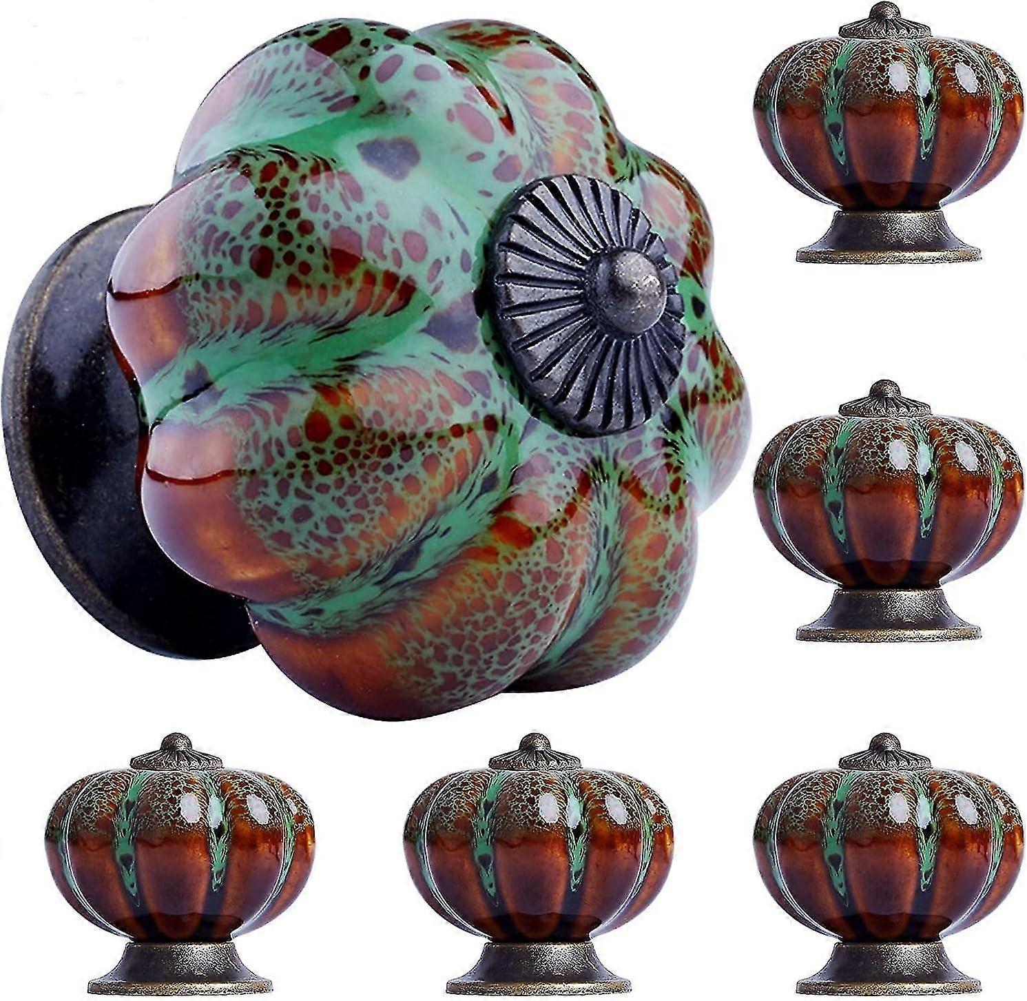 Drawer Knob Ceramic Knob Cabinet Knobs 6 Pcs Drawer Pull Glazed Ceramic Knobs With Pumpkin Shape For Decor Door Pull Handle For Vintage Cabinet