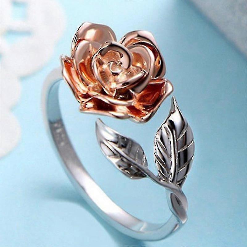Rose Two Tone Open Ring - Rose Gold Rosette Open Ring