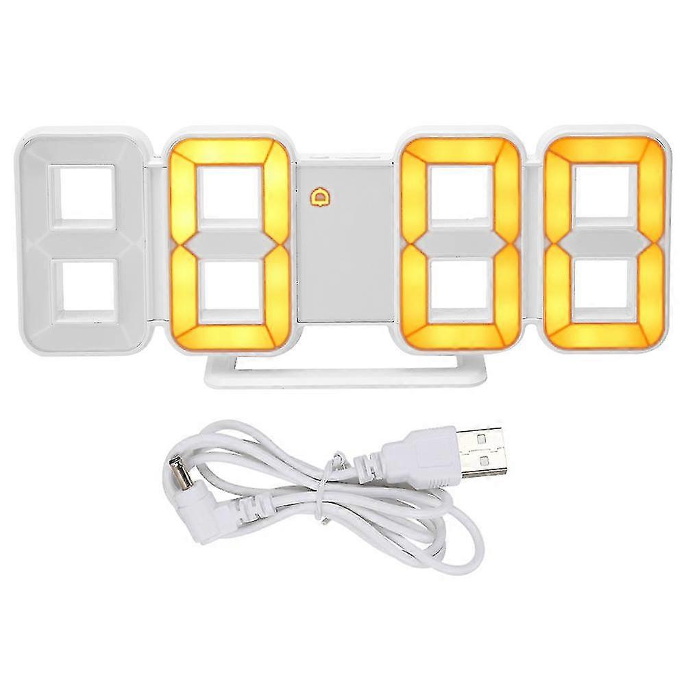 Household Intelligent Multi-functional Led Digital Electronic Clock With Temperature Calendar Displaywhite Frame Orange Light
