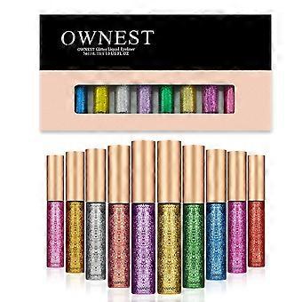 10 kleuren vloeibare glitter eyeliner, metallic shimmer glitter oogschaduw, langdurige waterdichte shimmer sprankelende eyeliner oogschaduw-10pcs