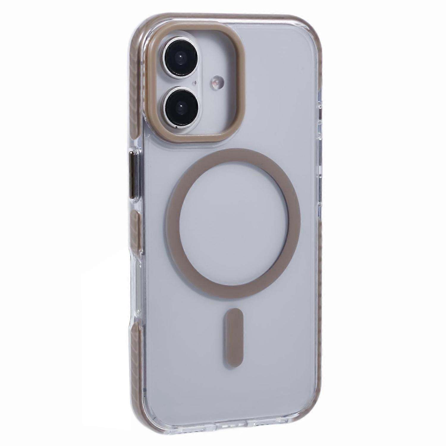 For iPhone 16 Plus Clear Case Compatible with MagSafe TPU PC Back Cover - Brown