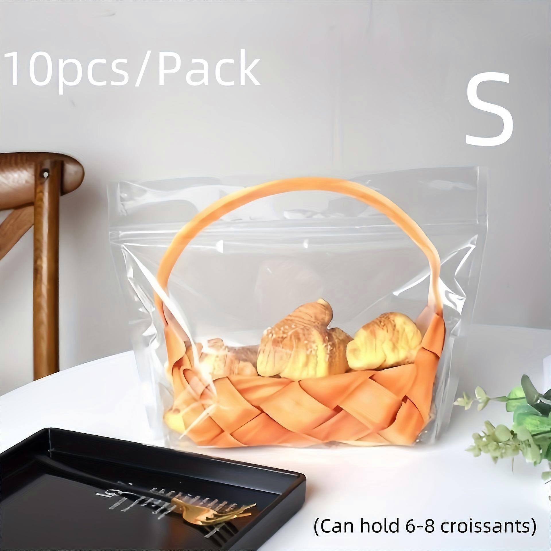 10/20pcs, Large Transparent Bread Toast Bags With Basket Pattern, Portable Self-Adhesive Bread Bakery Packaging Bags, Toast Bread Wrapping Bags For Pa