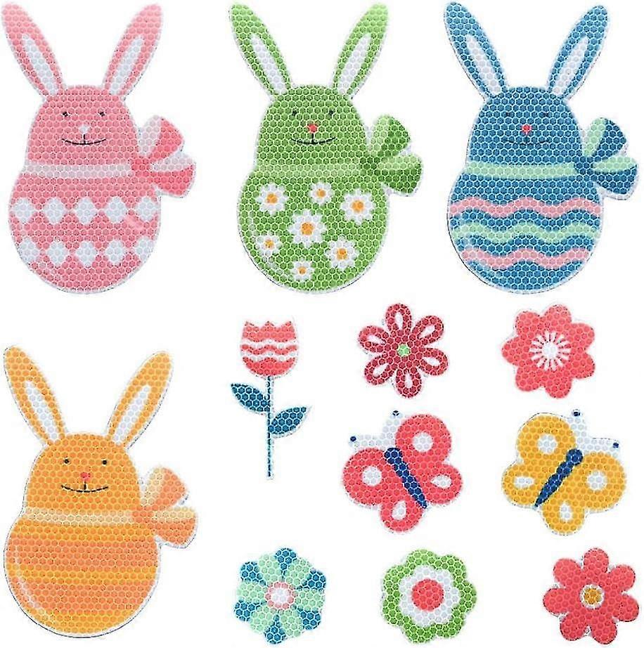 Easter Bunny Reflective Magnet Car Decoration Set - Easter Eggs Flowers Sticker