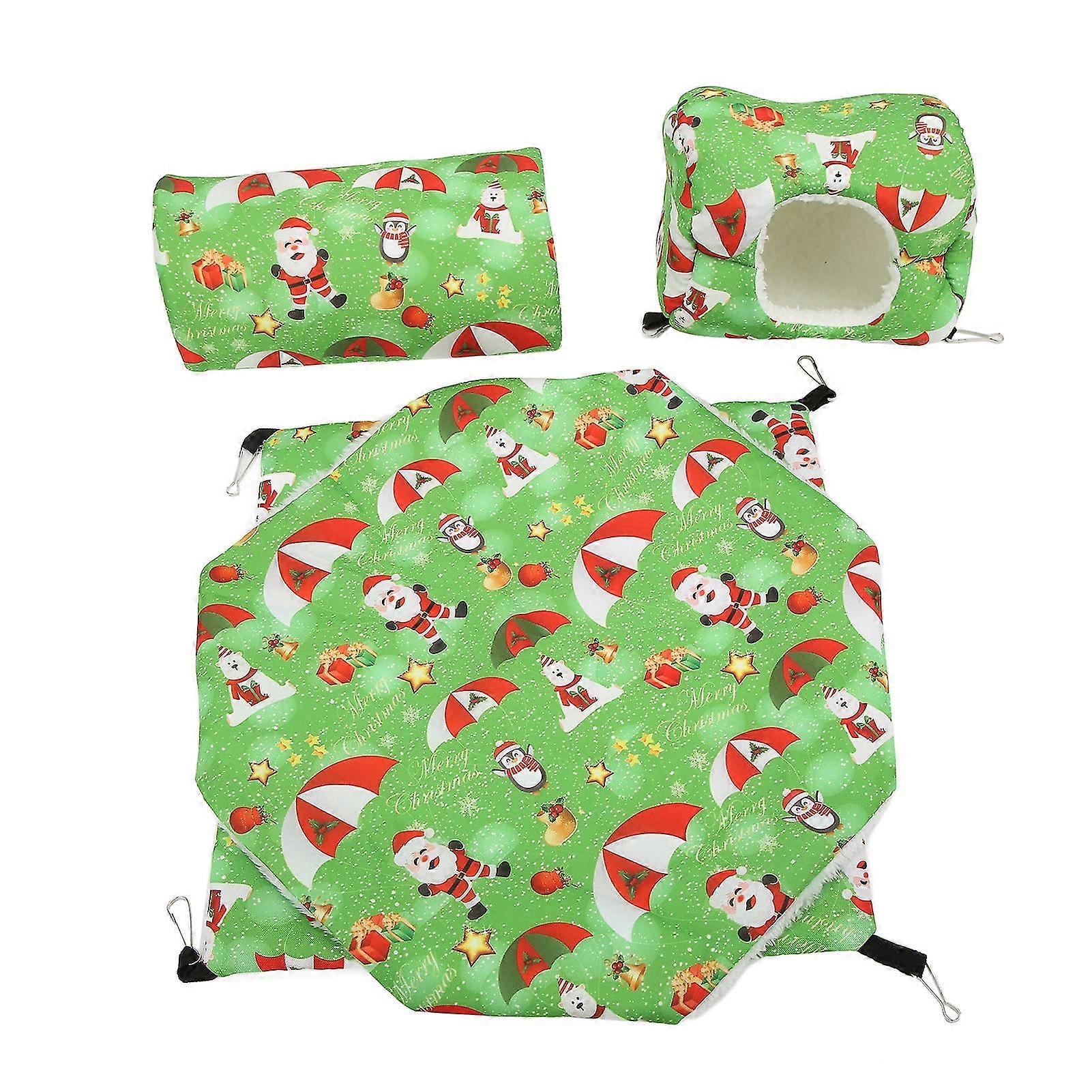 3pcs Green Guinea Pig Cage Hammock Set Hanging Tunnel for Rat Ferret Small Cat