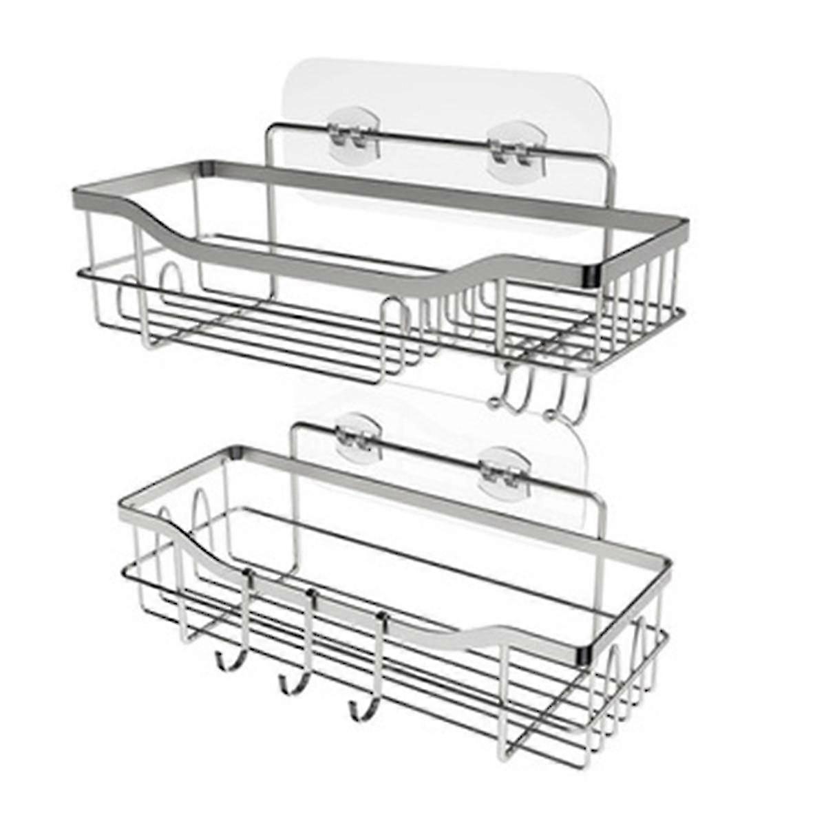 2 Pack Shower Rack W/11 Hooks Stainless Steel No Drilling