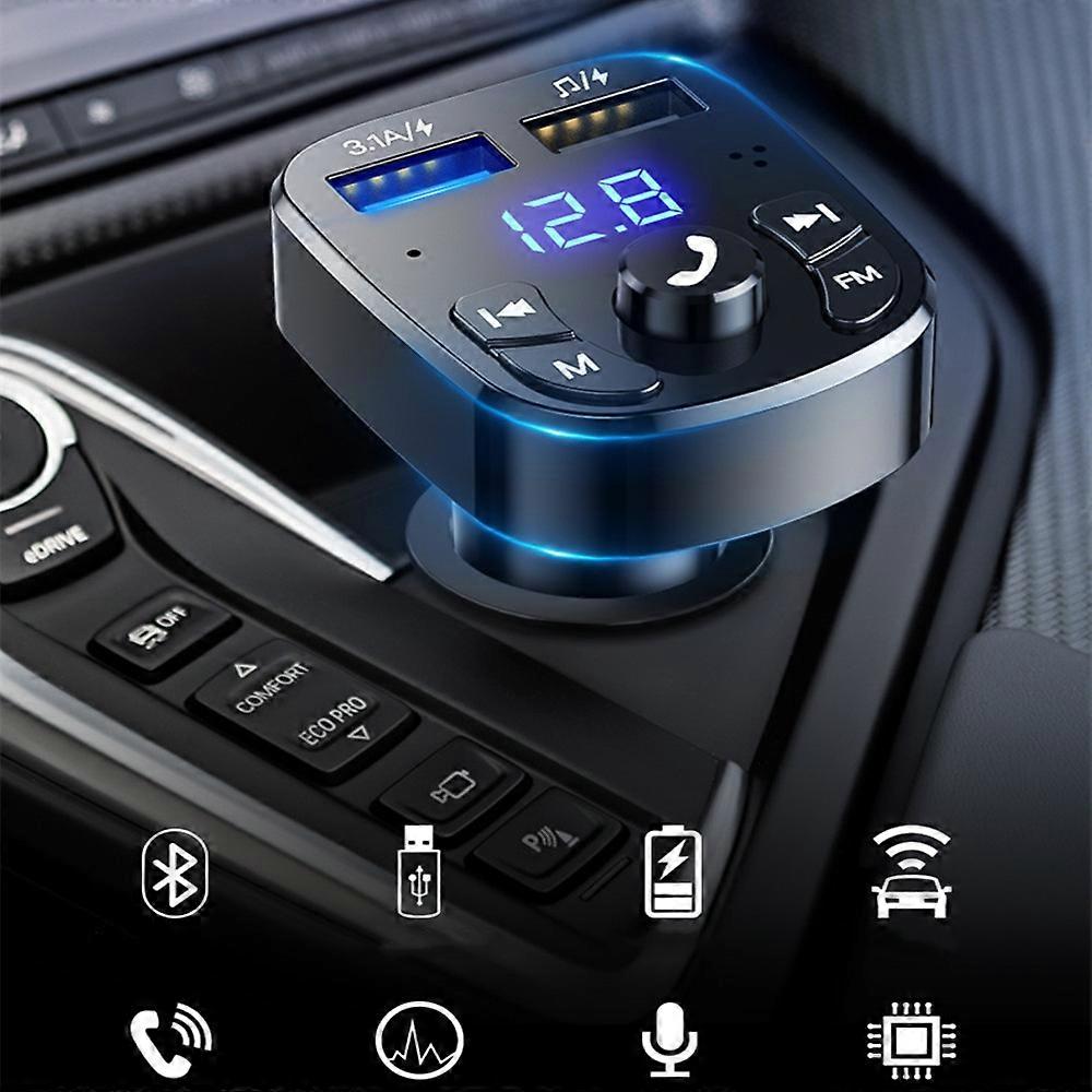 Bluetooth-compatible 5.0 FM Transmitter Car Player Kit Card Car Charger Quick With QC3.0 Dual USB Voltmeter & AUX IN/OUT