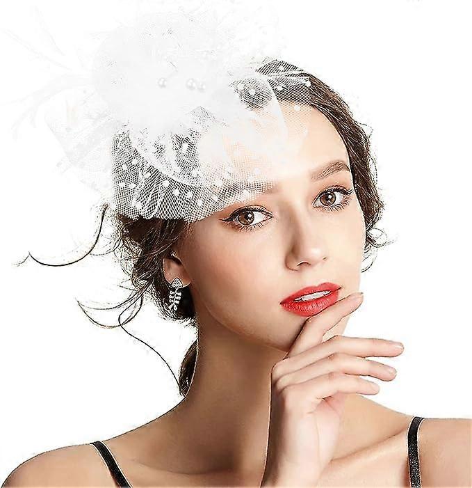 White - Hat holder, bandana and teapot with flowers and mesh ribbons and feathers for girls and women
