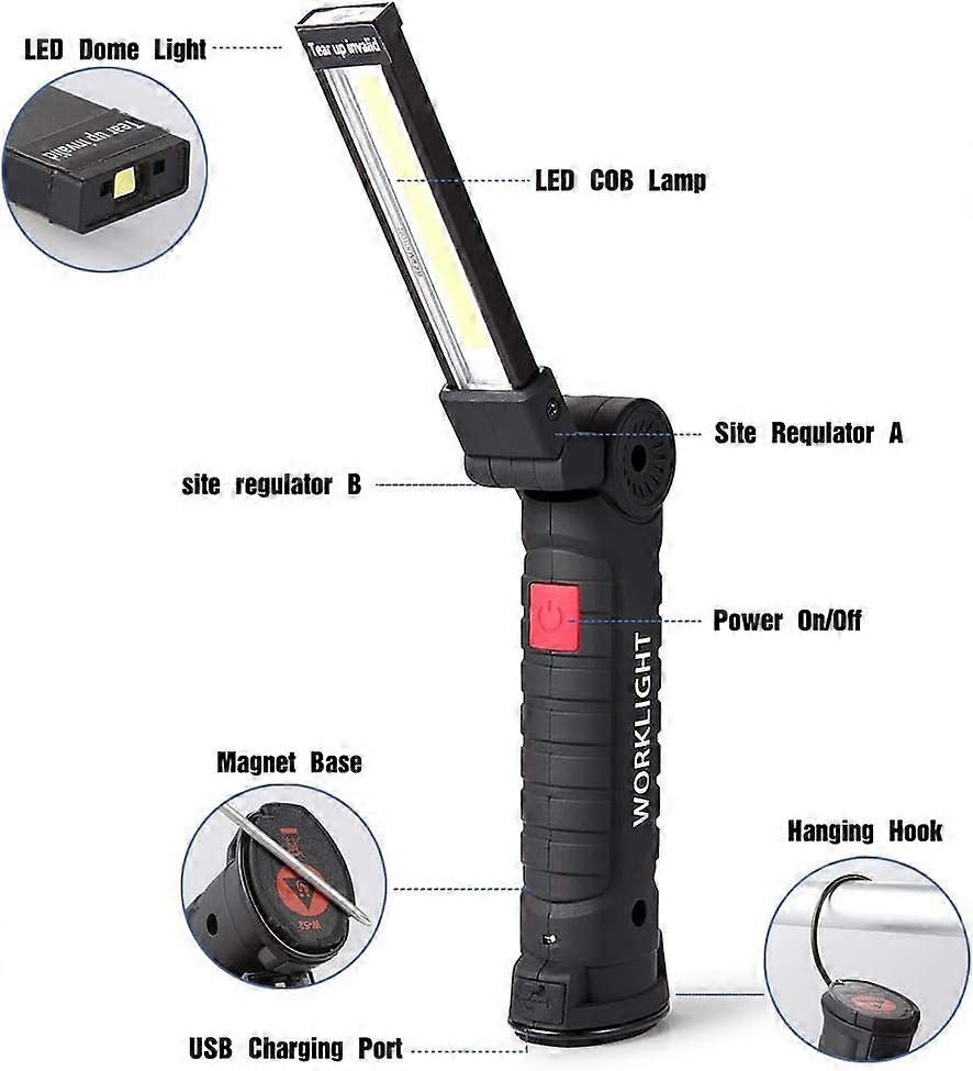Work light LED torch LED workshop light LED rechargeable check Magnetic base 5 modes Garage light, camping light