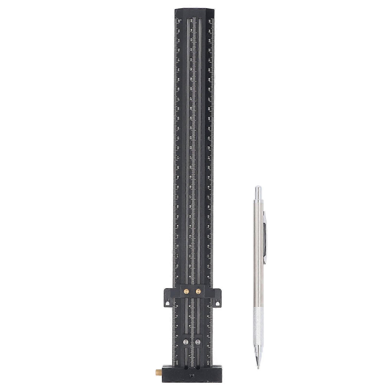 T Type Scribing Ruler Aluminum Alloy Multifunctional Portable Woodworking Ruler T Square with Pen for Construction Drawing Metric Black