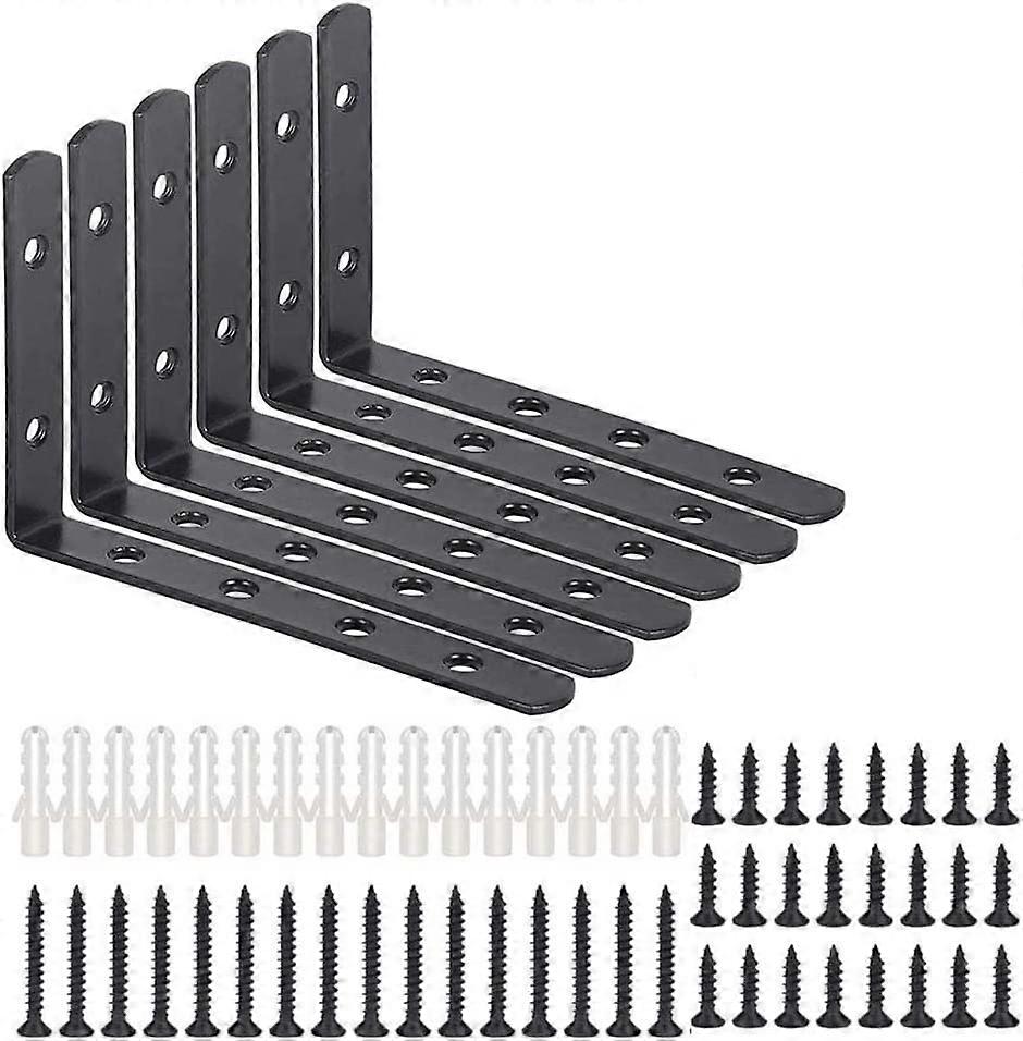L-Bracket,Black Shelf Brackets,Black Wall Shelf ,90 For Corner Shelf,Screw-on Bracket6pcs
