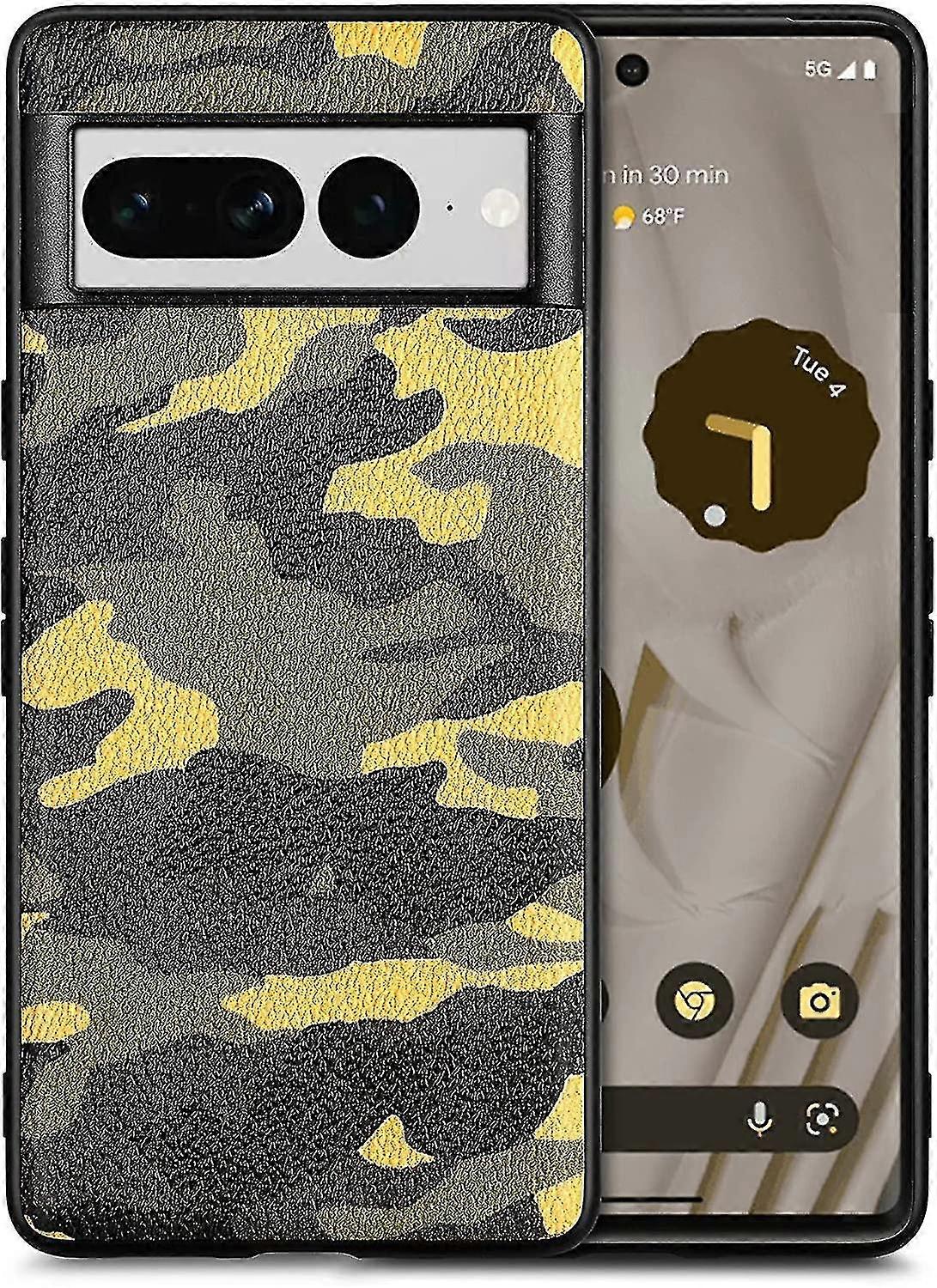 Camouflage Leather Case Compatible Google Pixel 7 Pro/ Pixel 7 Ultra Slim Shockproof Fall Protection